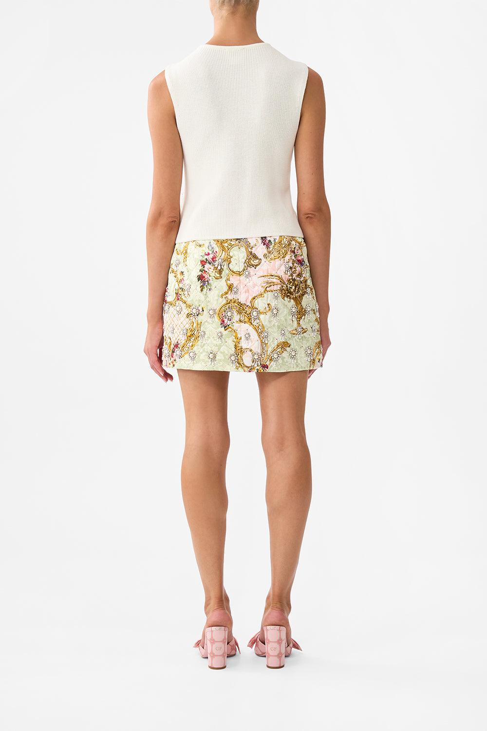 The CAMILLA FRILL NECK DRESS WITH HARDWARE SONG OF SAINT ANTHONY in our  print.
