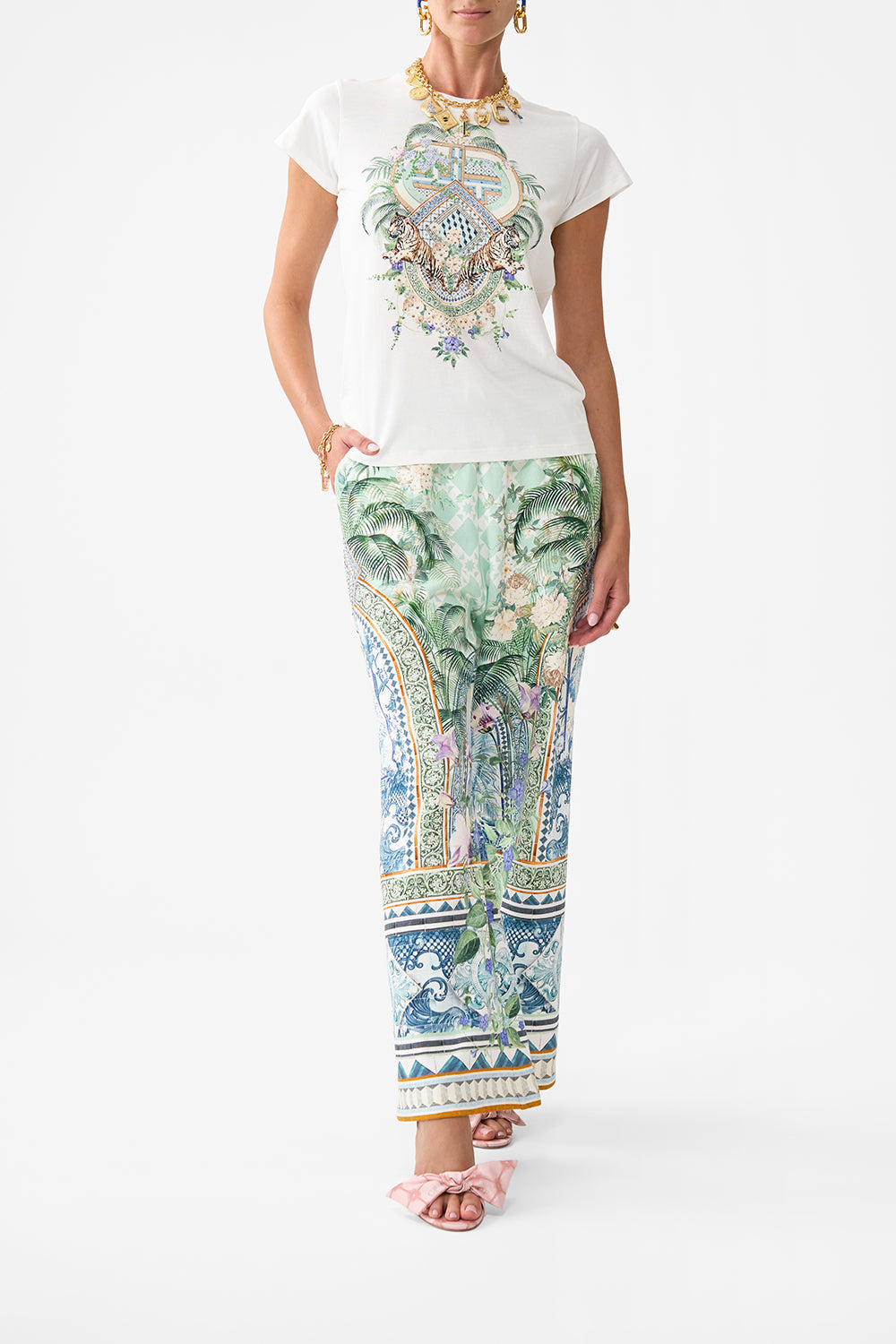 The CAMILLA BIND EDGE REVERSIBLE PANT SALTY SPLENDOUR in our  print.