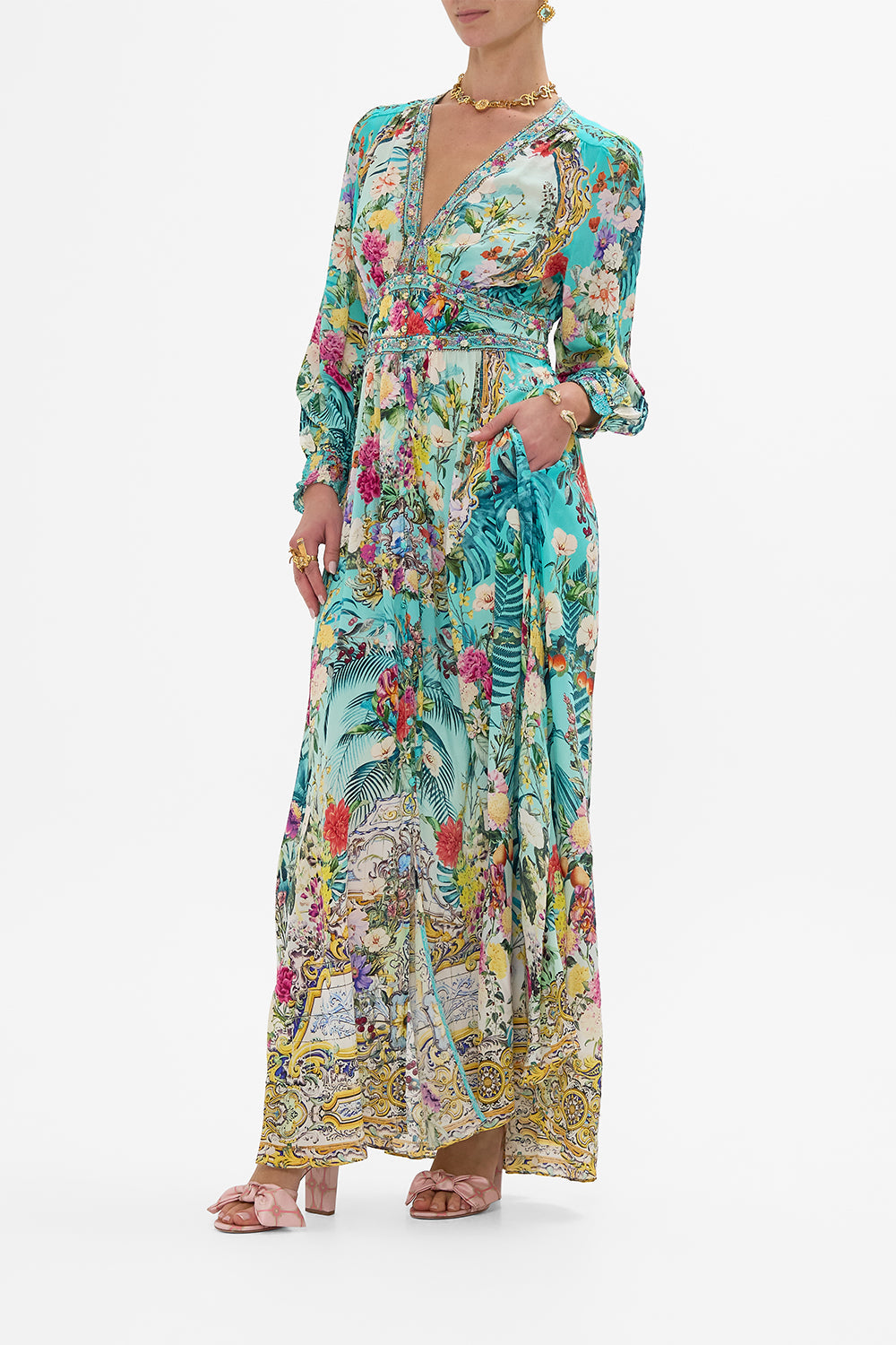 BUTTON DRESS WITH SHAPED WAISTBAND GARDENS OF QUELUZ