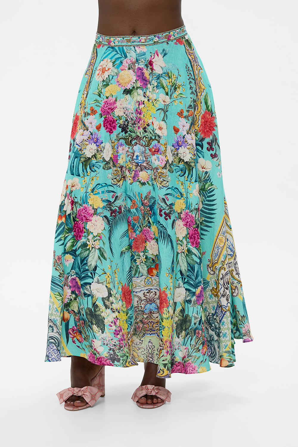 The CAMILLA KNOT FRONT PANELLED ONE PIECE FAITH, LUCK & JUSTICE in our  print.