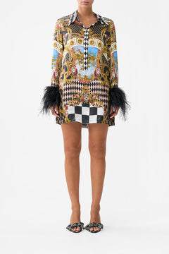 MINI SHIRT DRESS WITH FEATHERS MONARCHY MANIA