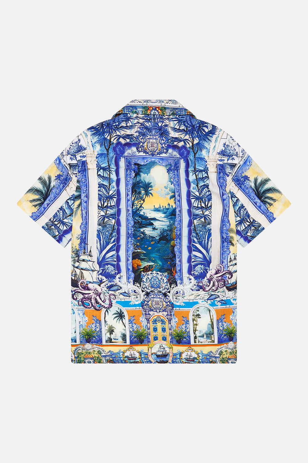 The CAMILLA SHAPED WAISTBAND DRESS WITH RUFFLE SLEEVE MONSERRATE MAGIC in our  print.