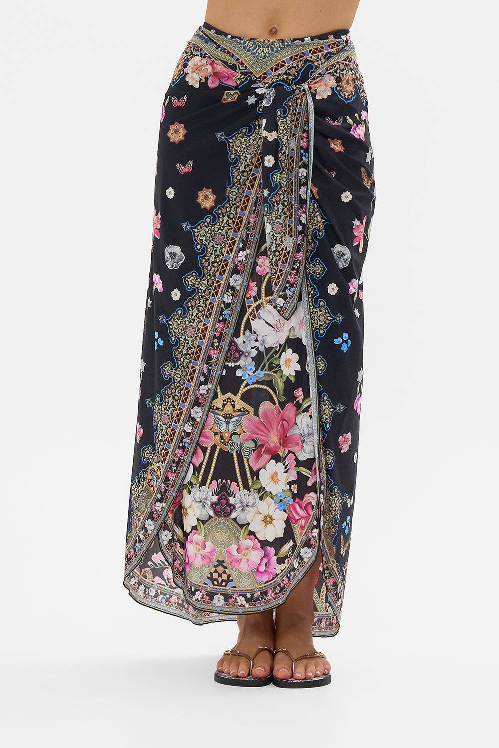 LAYERED LONG SARONG WITH FRONT TIE MIDNIGHT IN MONSERRATE