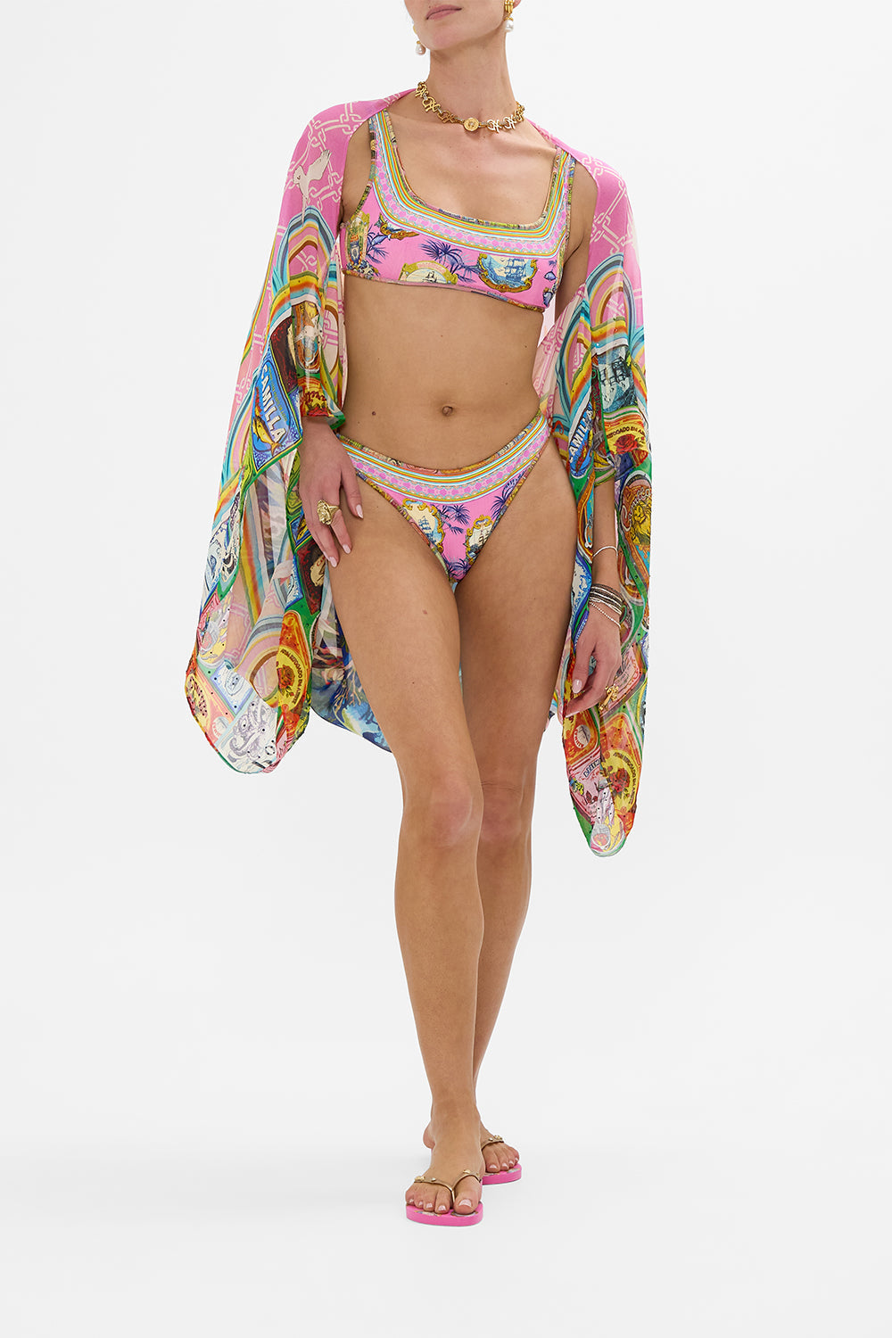 The CAMILLA HIGH WAISTED TIERED SKIRT FLORAL FREEFALL in our  print.
