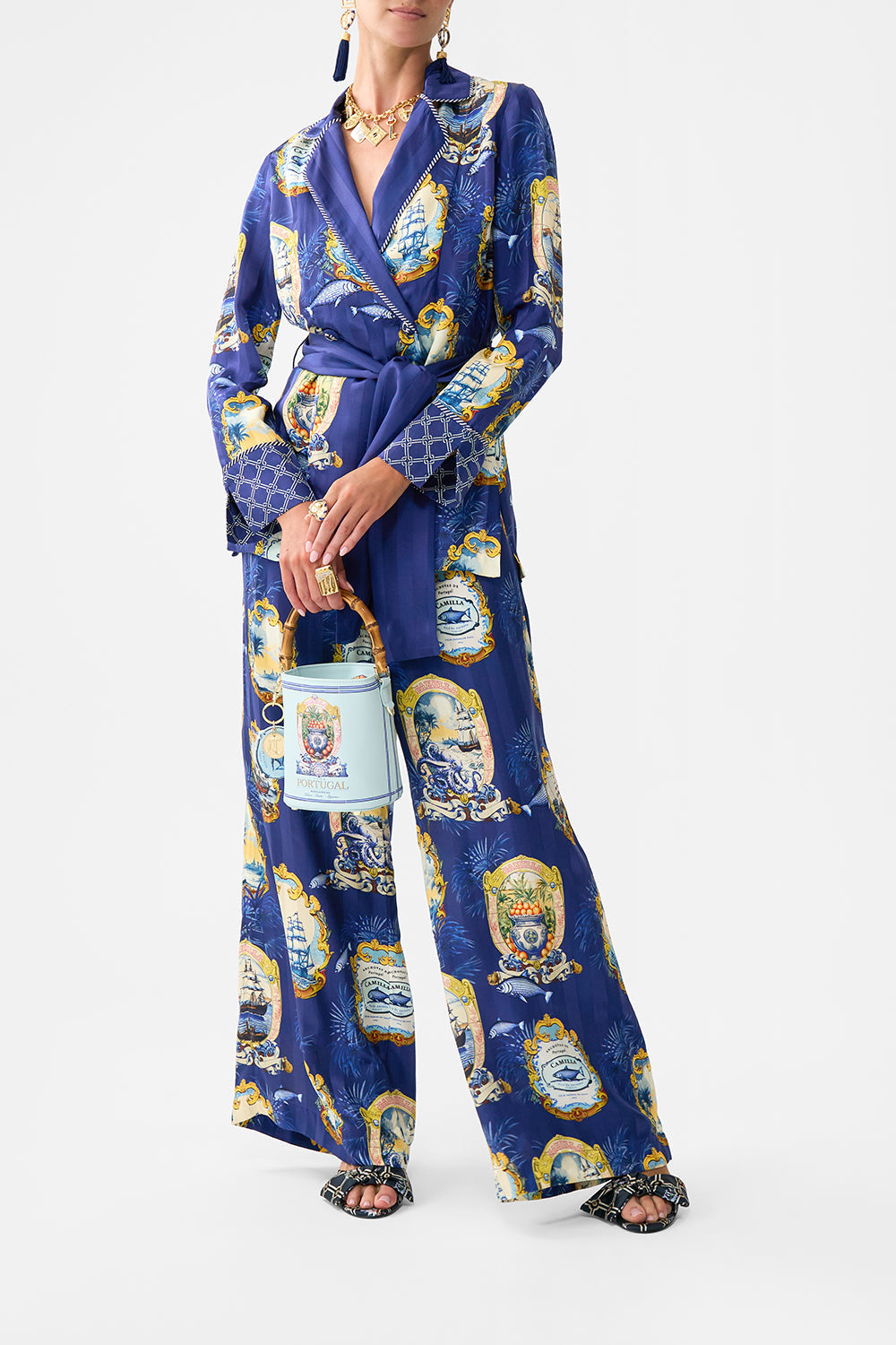 The CAMILLA SILK SHRUG SALTY SPLENDOUR in our  print.
