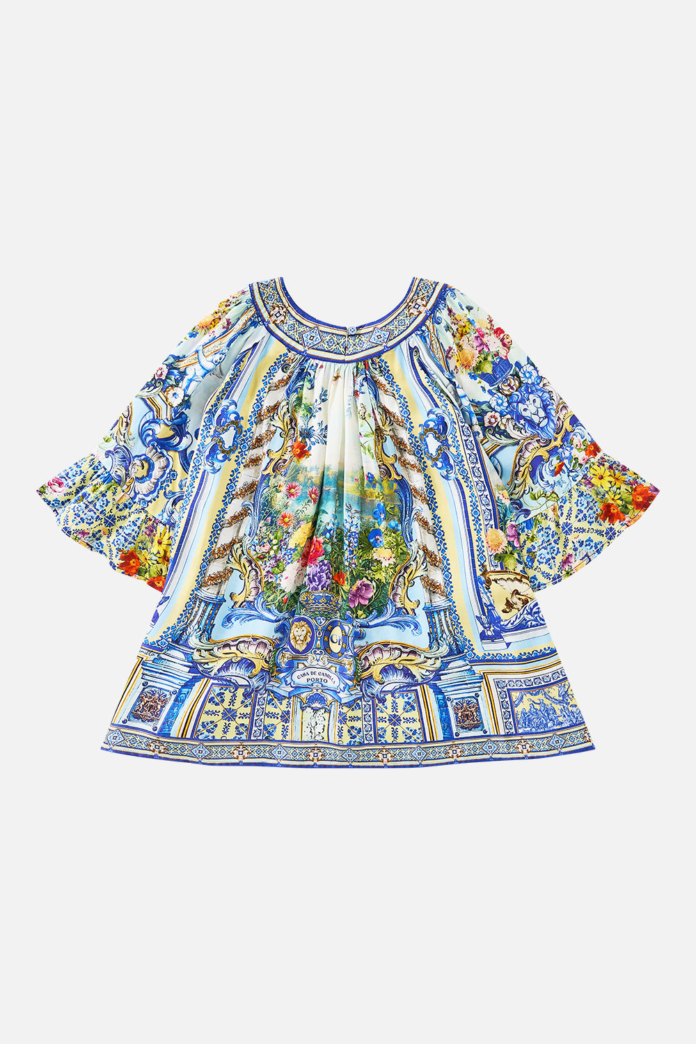 The CAMILLA BUTTON THROUGH SCARF BLOUSE WELCOME TO THE WHITE LOTUS in our  print.
