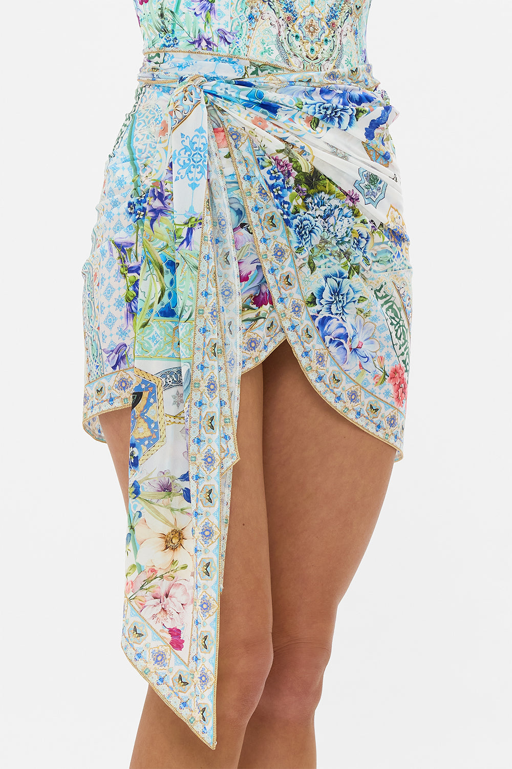 The CAMILLA LARGE CRYSTALLED SILK SQUARE SCARF DRESSING ROOM DRAMA in our DRESSING ROOM DRAMA print.