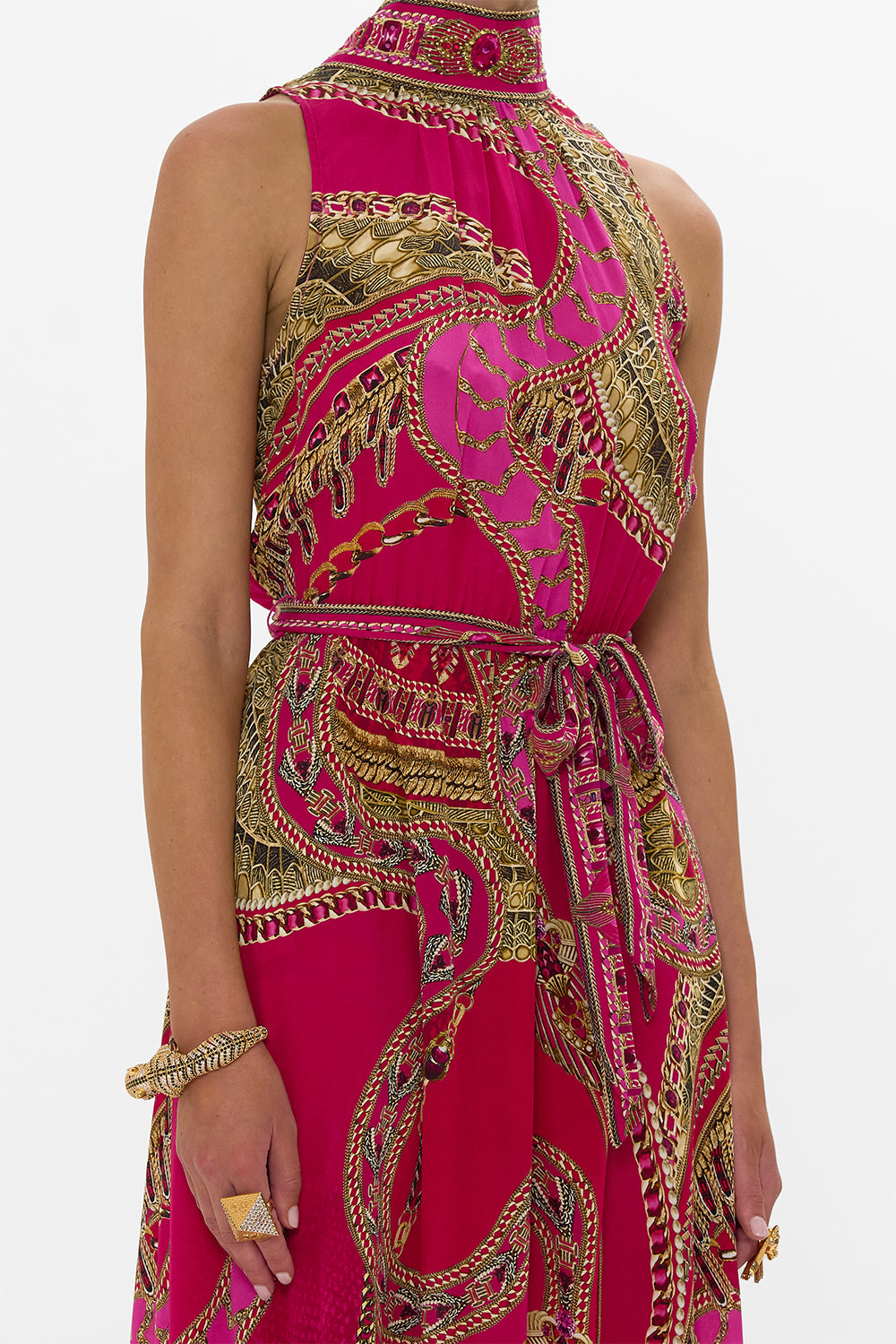 NECKTIE DRESS WITH ELASTICATED WAIST KISSED BY A COBRA