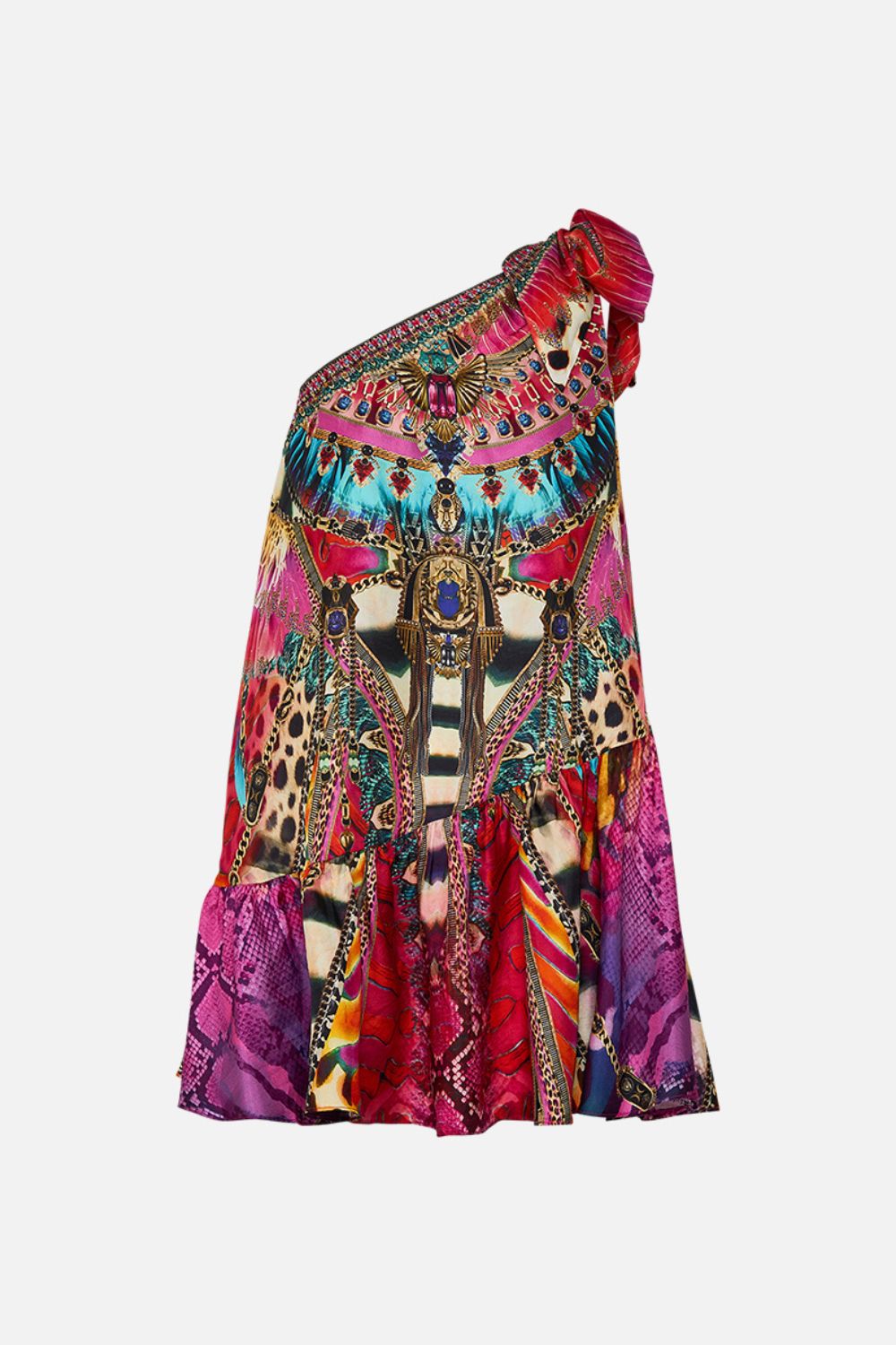 CAMILLA Tie One Shoulder Short Dress in Sahara Supernatural print
