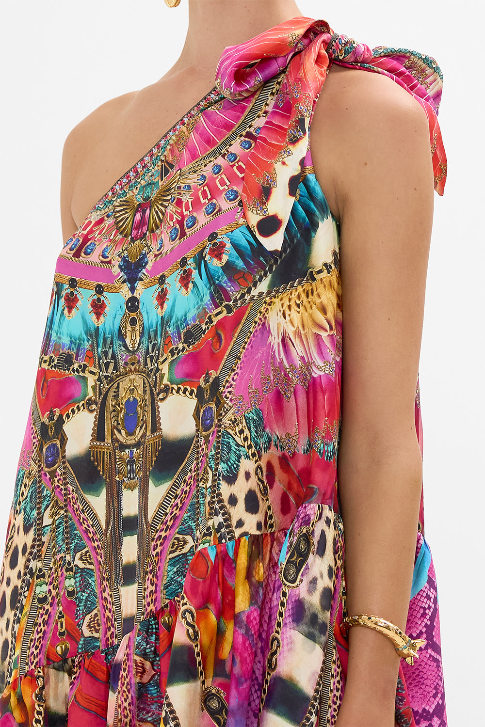 CAMILLA Tie One Shoulder Short Dress in Sahara Supernatural print