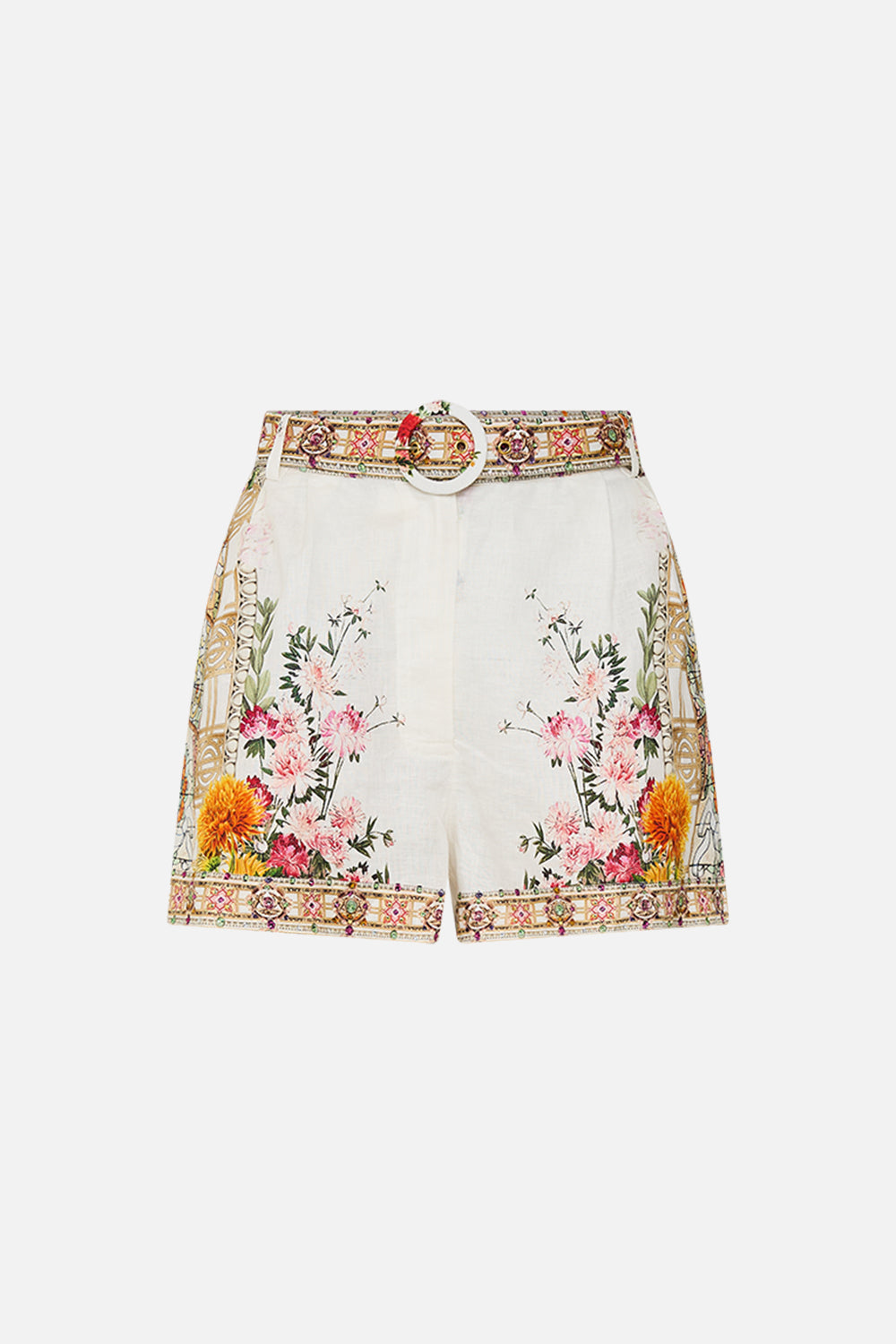 CAMILLA Tuck front short in Egyptian rose print.