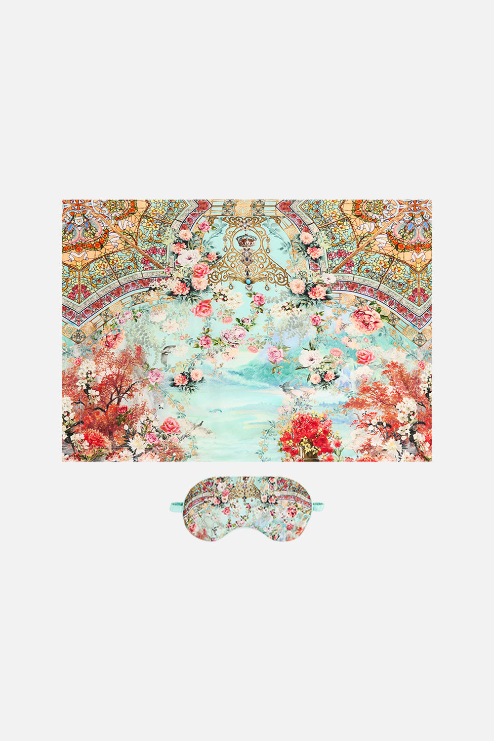 CAMILLA Eye mask with tassels and pillow case in The jewellery museum print.