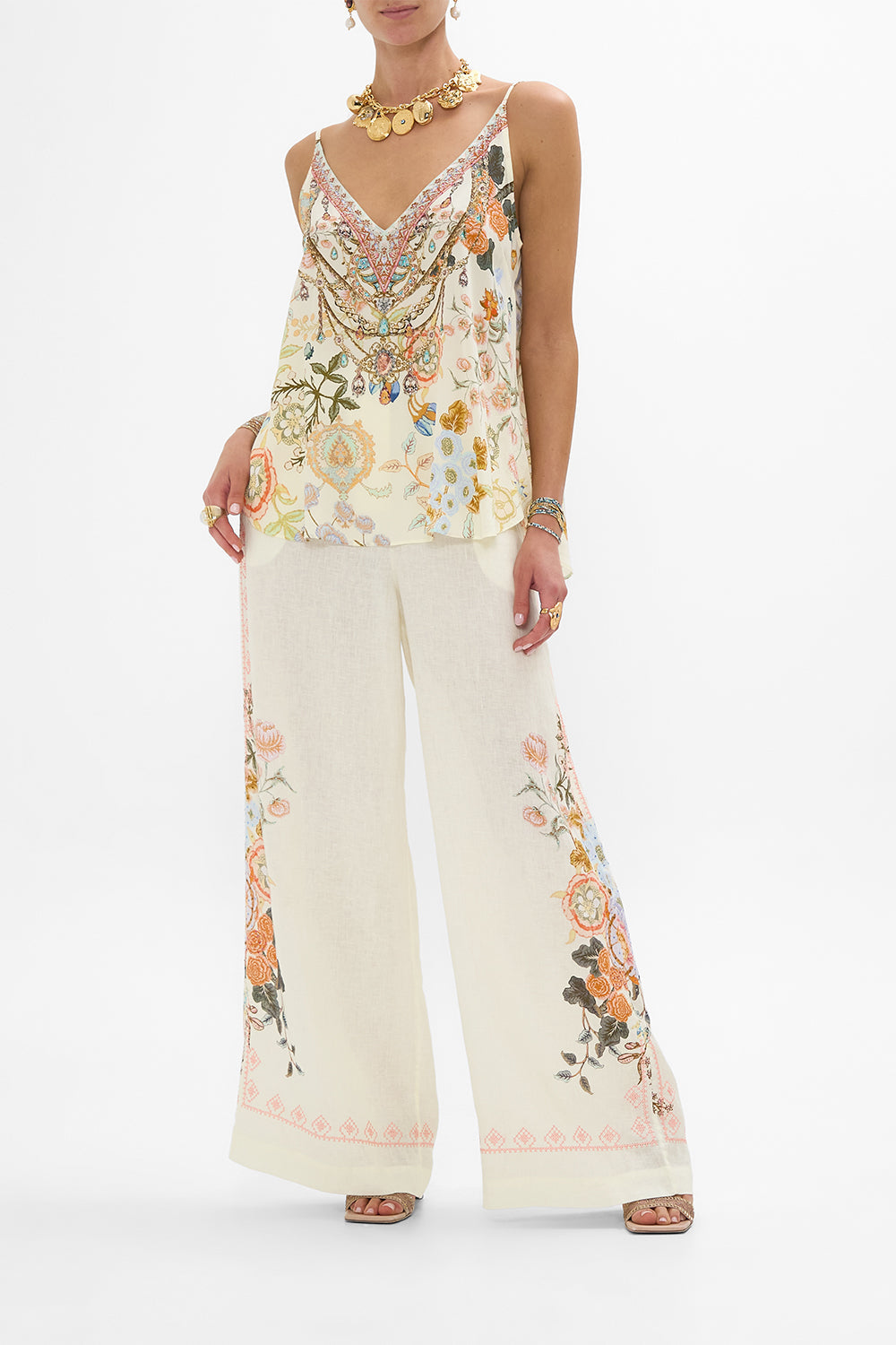 CAMILLA V Neck Cami in Honour of Heirlooms print