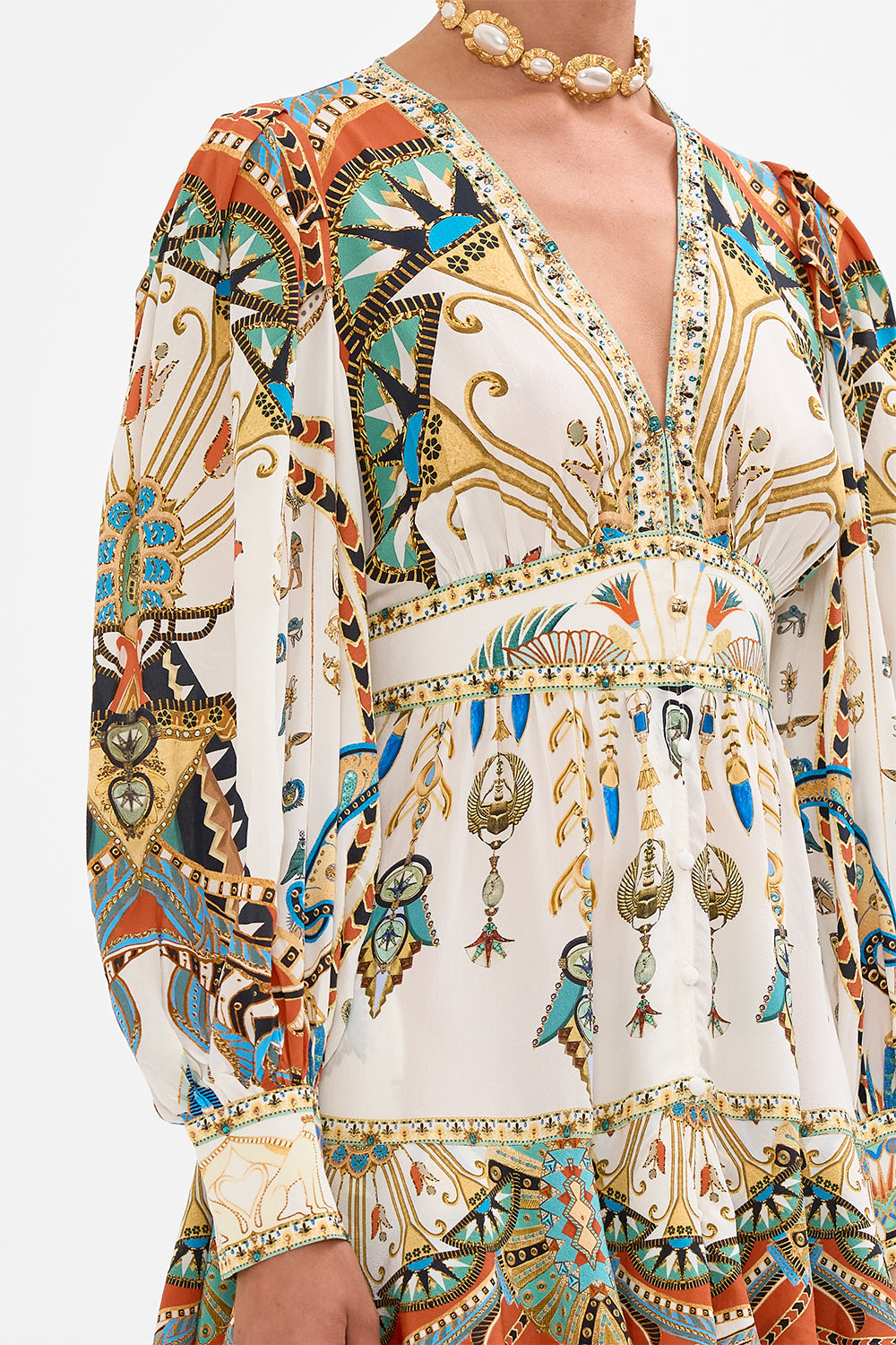 CAMILLA Button Front Frill Dress in Valley of the Queens print