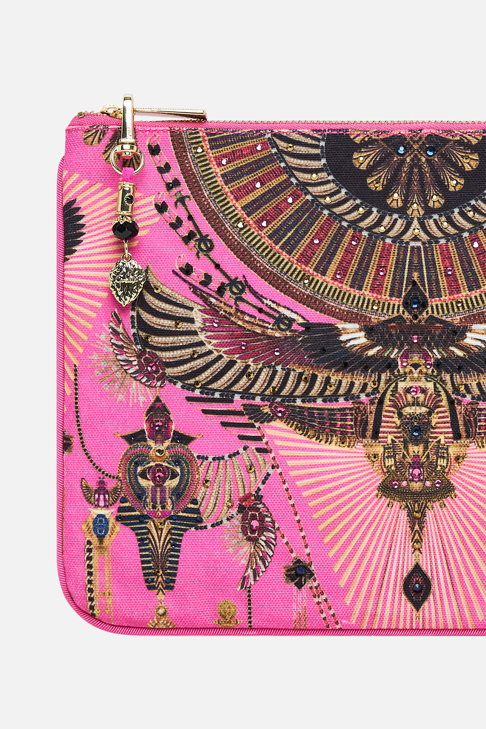 CAMILLA Small Canvas Clutch in Song of The Scarab print. 