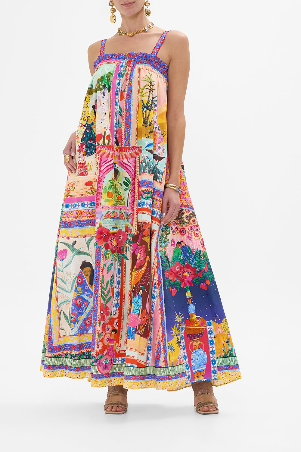 CAMILLA Wide Strap Sundress in Roeqiyas Realm print. 
