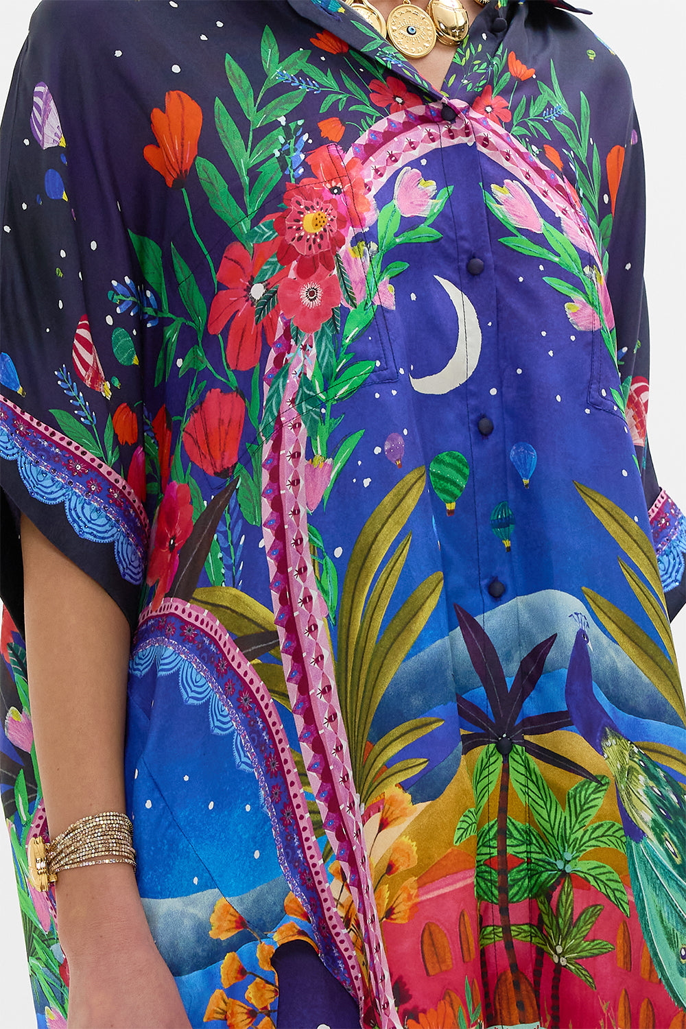 CAMILLA Oversized Pocket Tunic in Mdinight Muses print. 