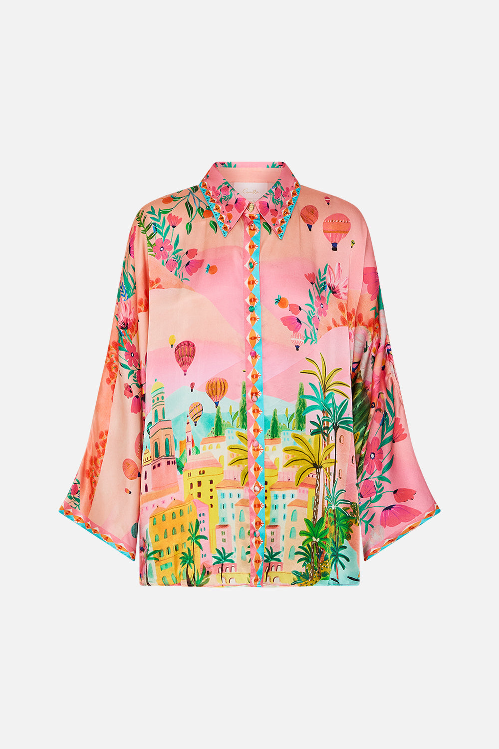 CAMILLA Wide Sleeve Blouse in Sister Sunet print. 