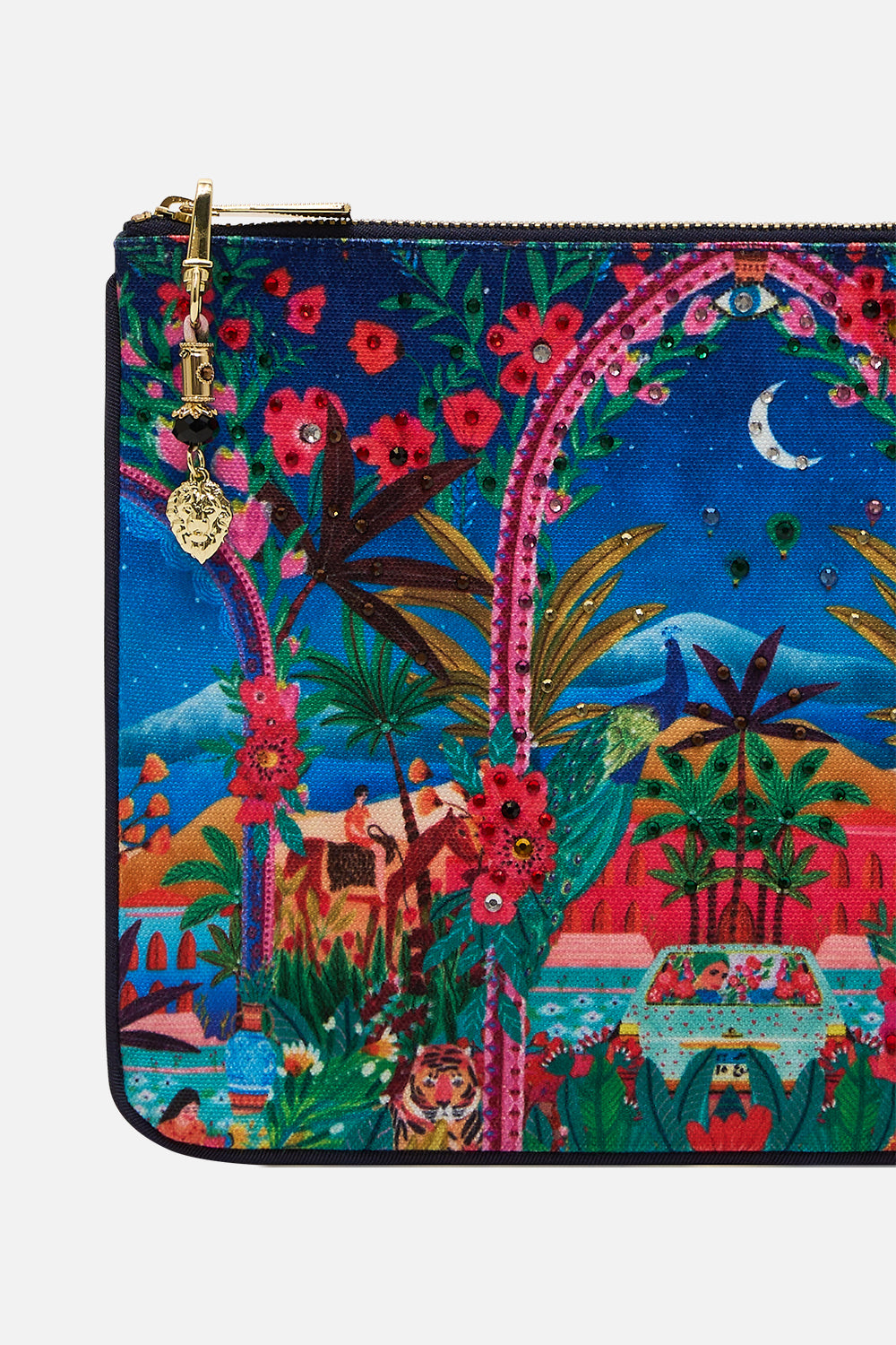 CAMILLA Small Canvas Clutch in Midnight Muse print. 