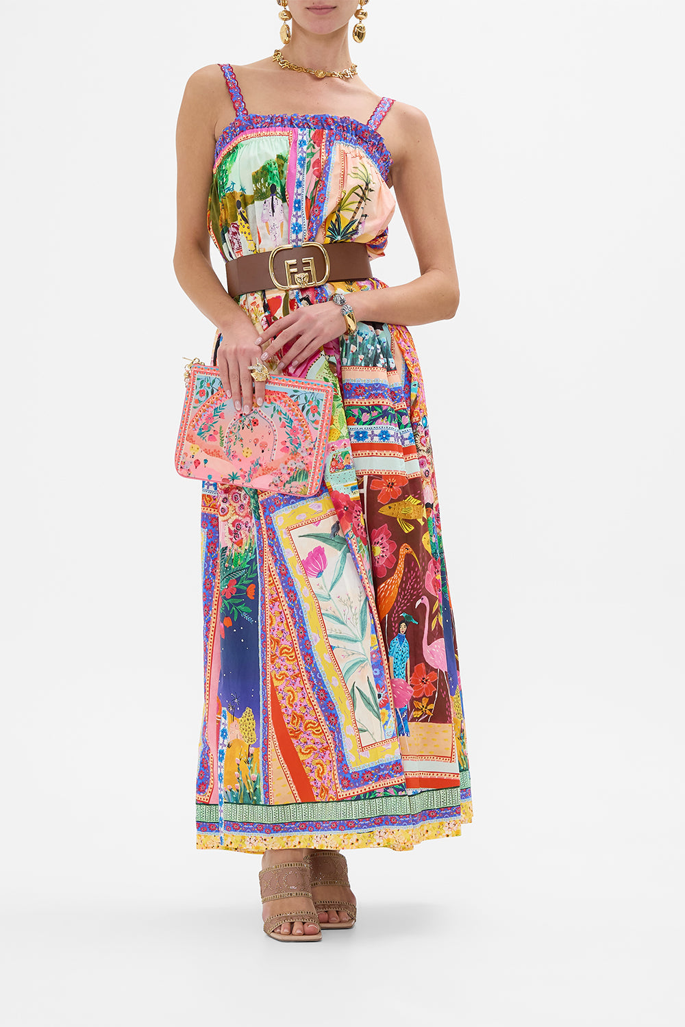 CAMILLA Small Canvas Clutch in Sister Sunset print. 