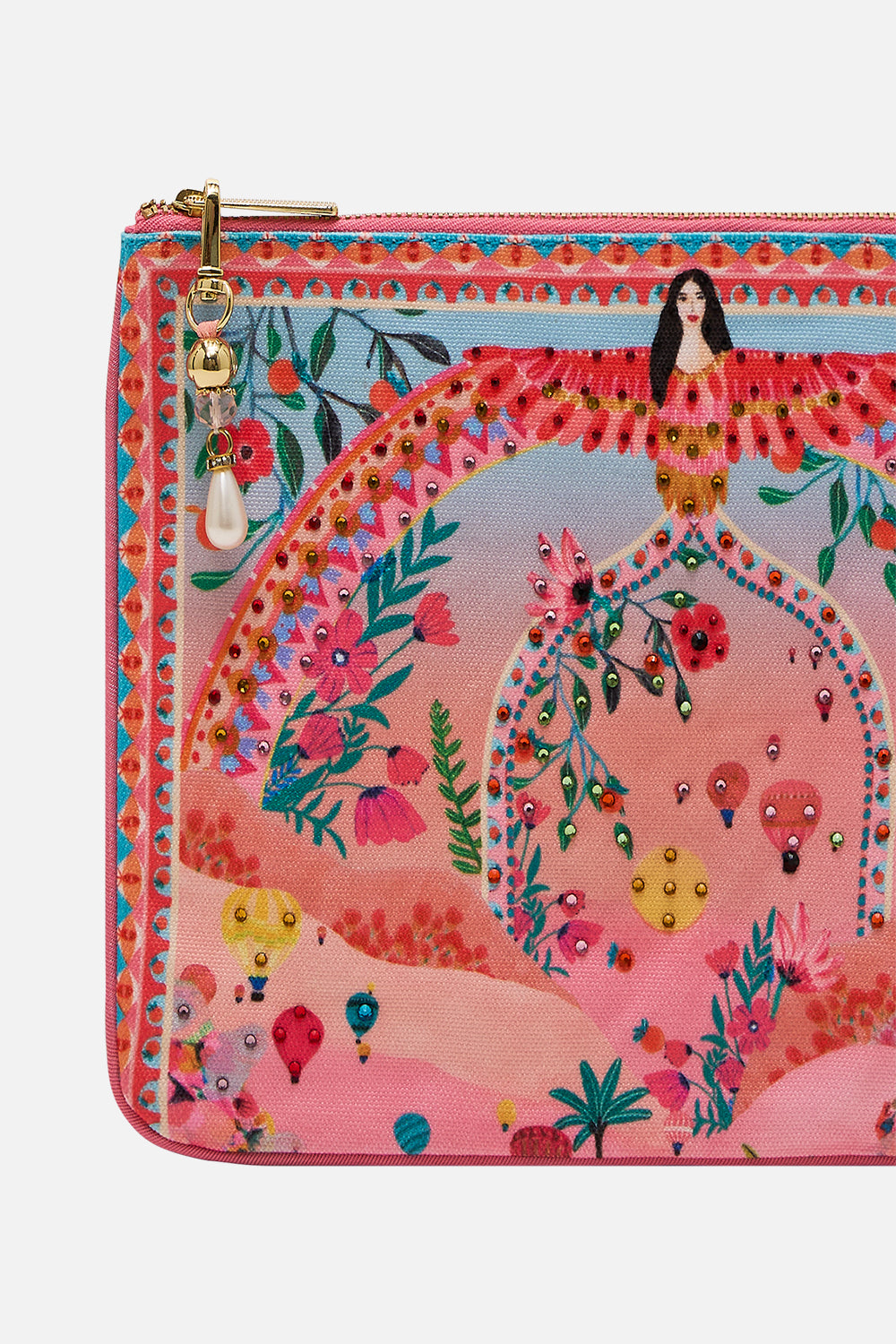 CAMILLA Small Canvas Clutch in Sister Sunset print. 