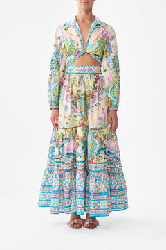 The CAMILLA Cropped Wrap Shirt in our Just Coasting print.