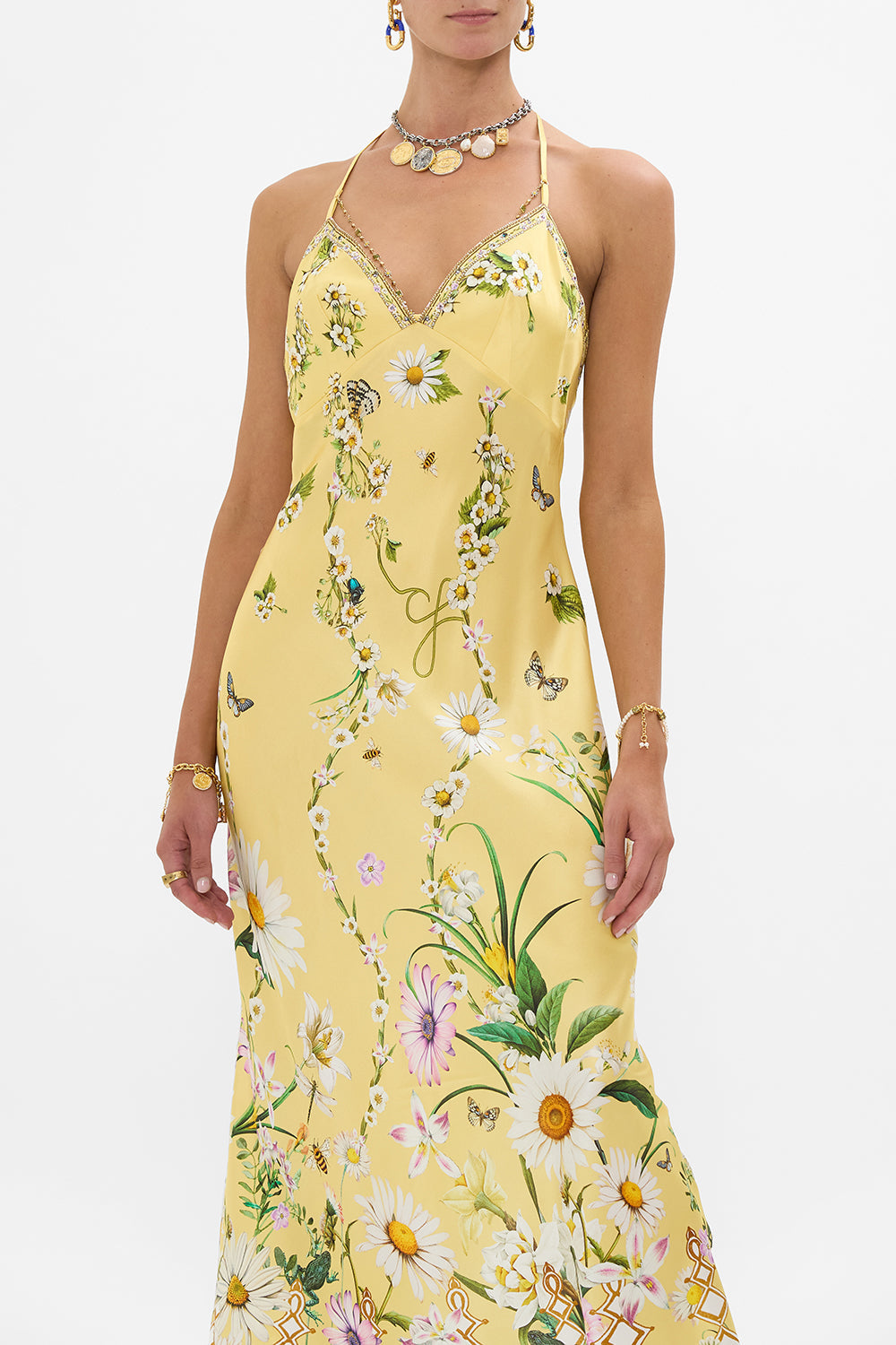 The CAMILLA Chain Detail Slip Dress in our Daisy Chains print.