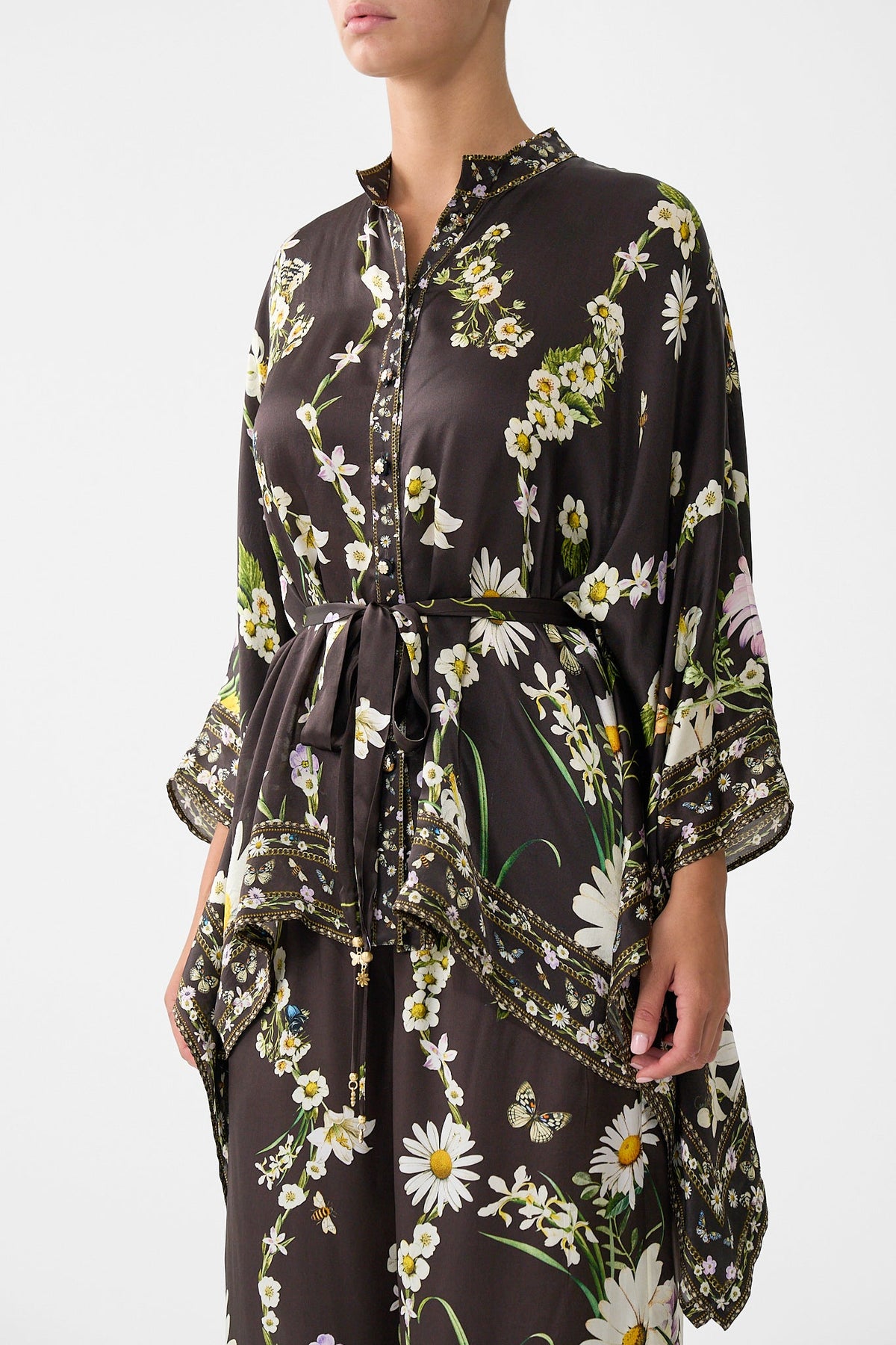 The CAMILLA Button Through Scarf Blouse in our Dish It, Daisy print.