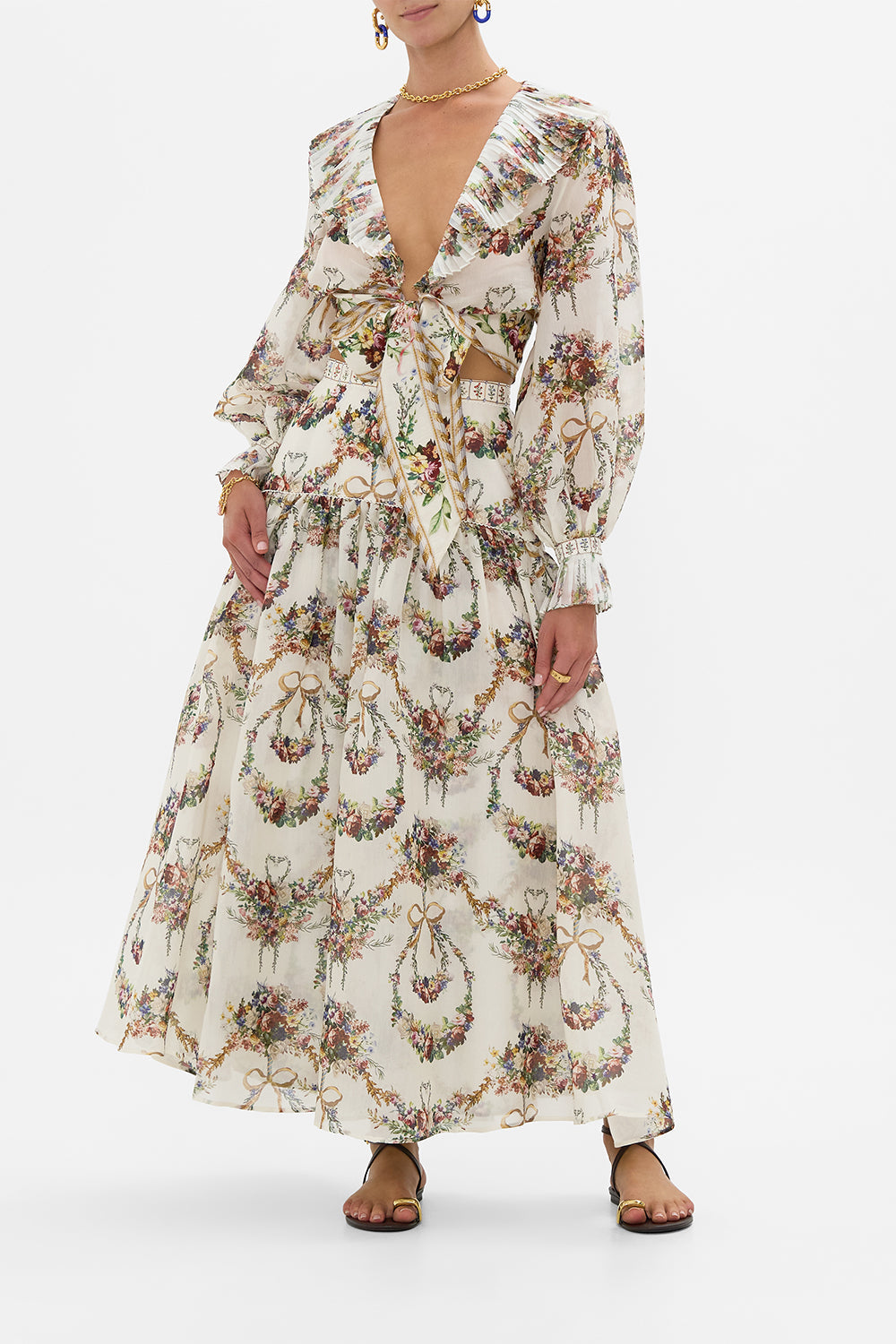 The CAMILLA SHORT SLEEVE CABANA SHIRT FLORAL FREEFALL in our FLORAL FREEFALL print.
