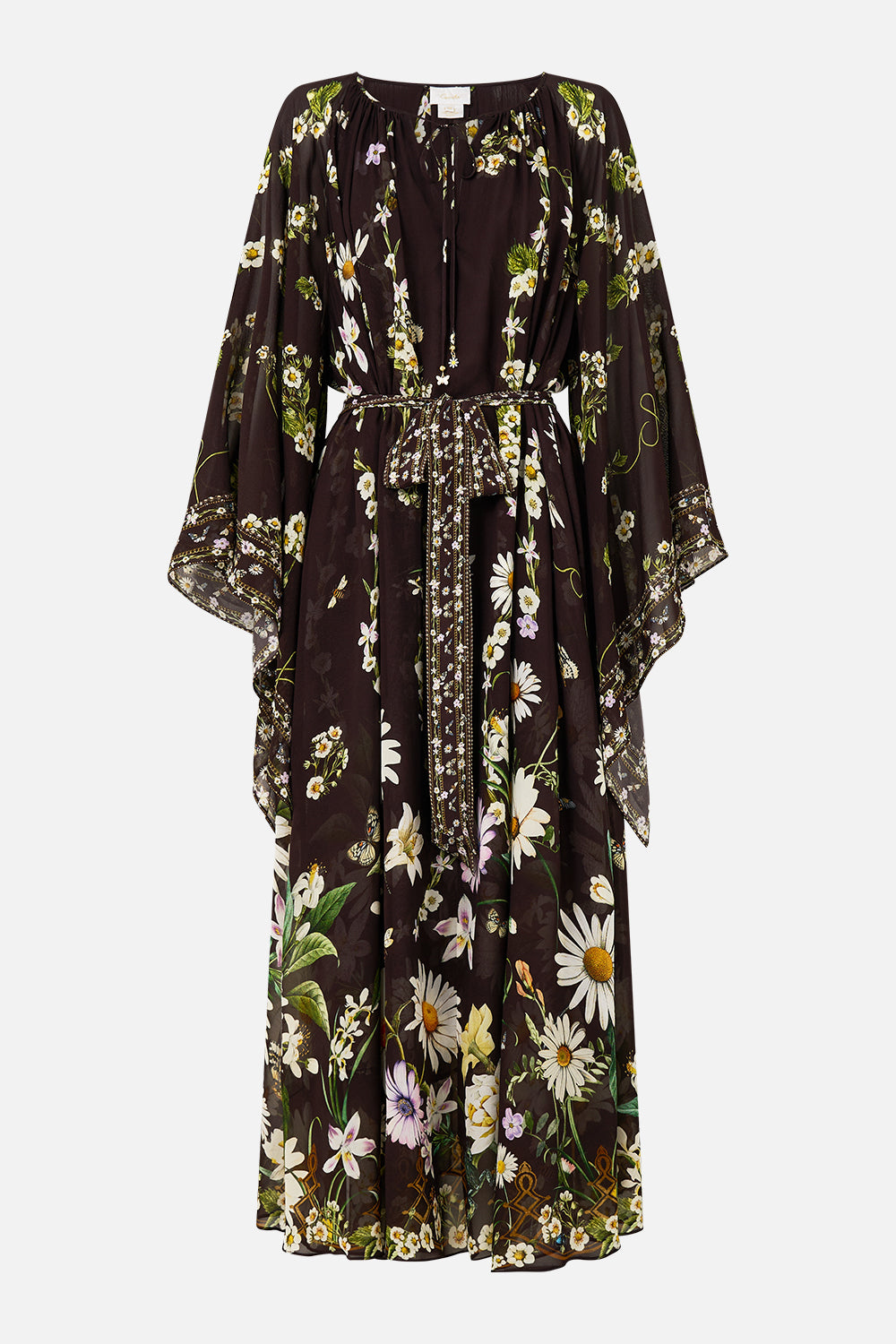 The CAMILLA Long Dress With Handkerchief Sleeve in our Dish It, Daisy print.