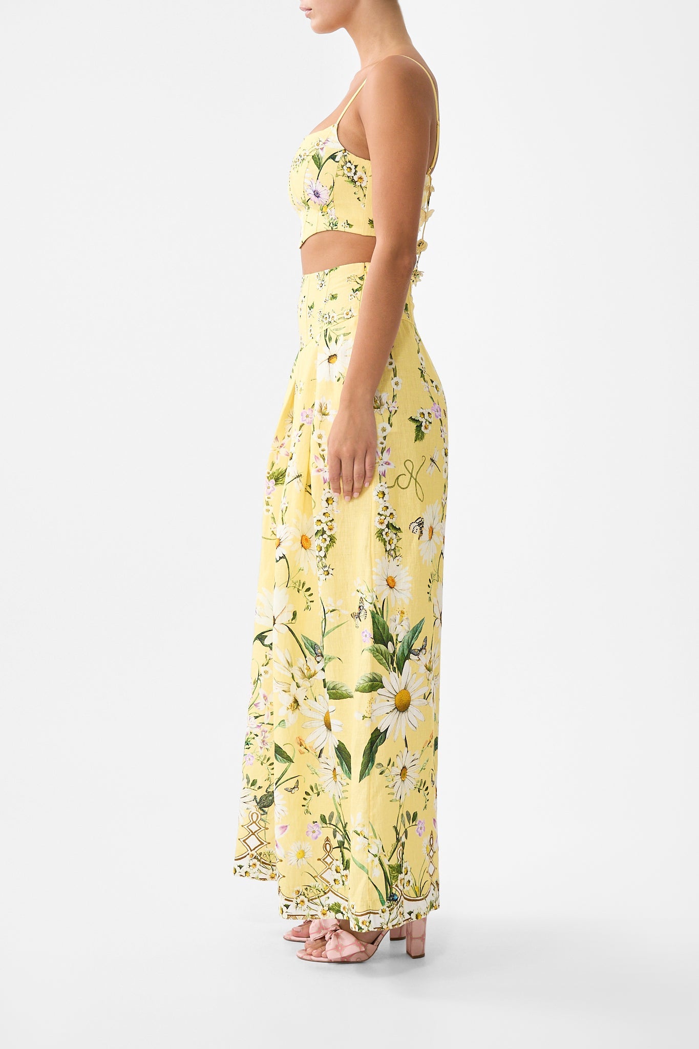The CAMILLA TIERED SHORT DRESS WITH NECK FRILL FLORAL FREEFALL in our  print.