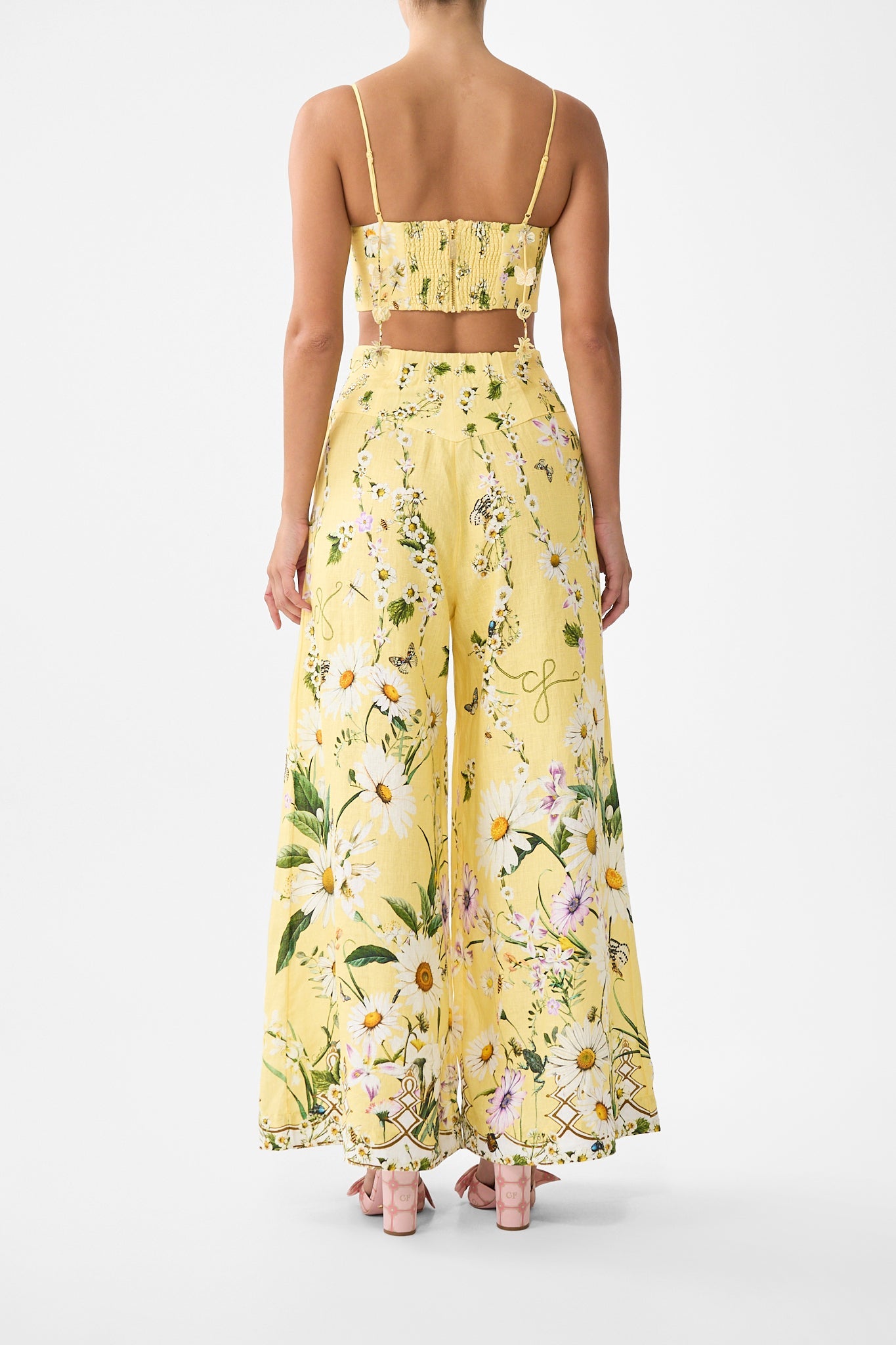The CAMILLA TIERED SHORT DRESS WITH NECK FRILL FLORAL FREEFALL in our  print.