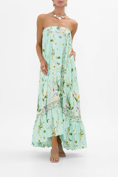 The CAMILLA Strapless Maxi With Ruffle Hem in our Floral Freefall print.