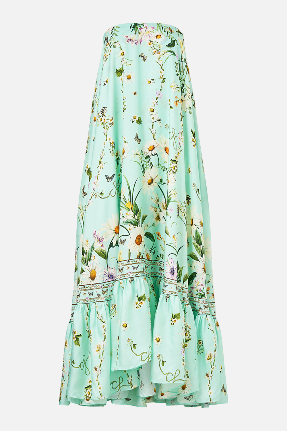 The CAMILLA Strapless Maxi With Ruffle Hem in our Floral Freefall print.