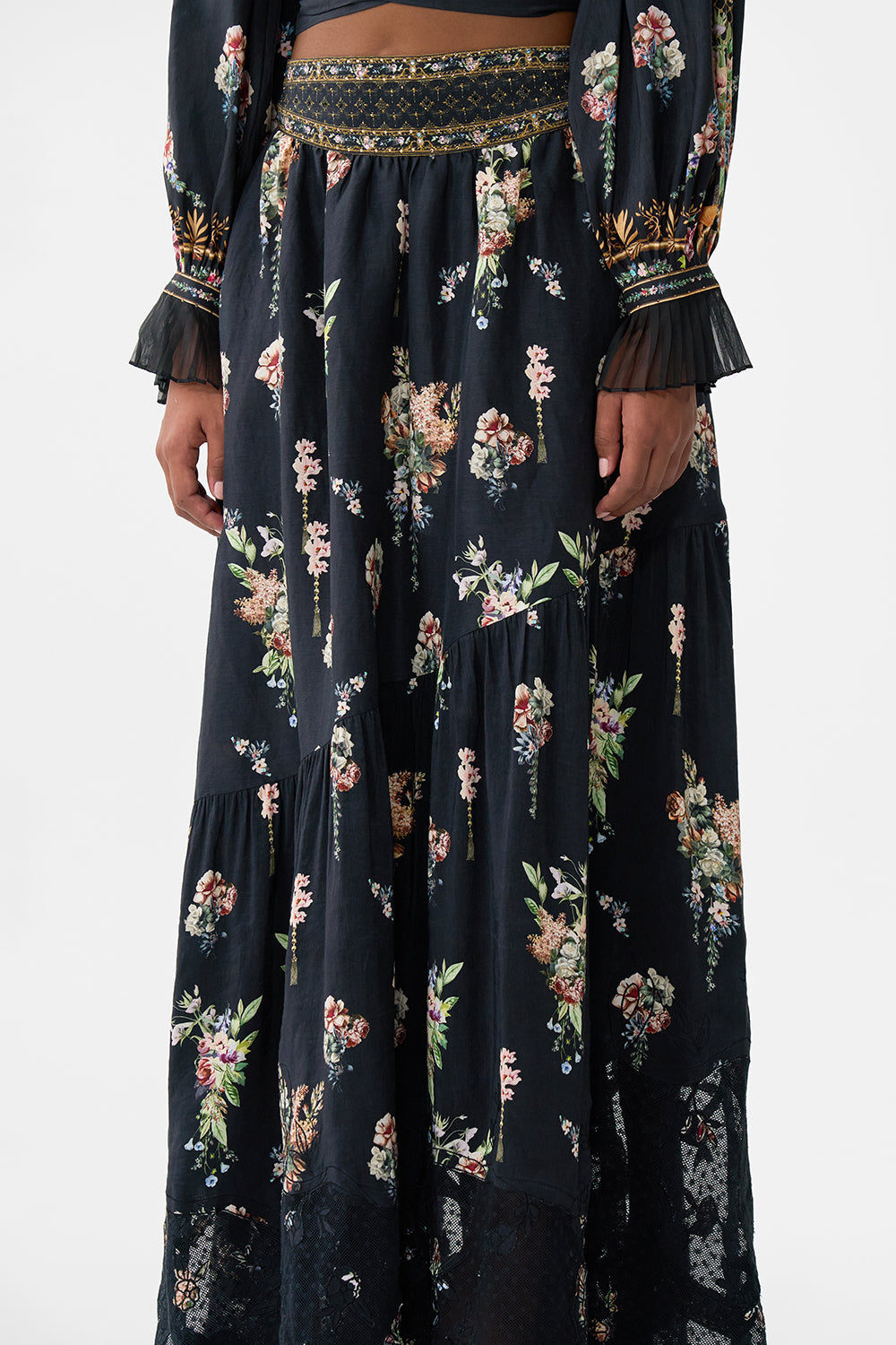 The CAMILLA SOFT WIDE LEG PANT WITH TIE DETAIL MEET ME AT THE MAJESTIC in our  print.