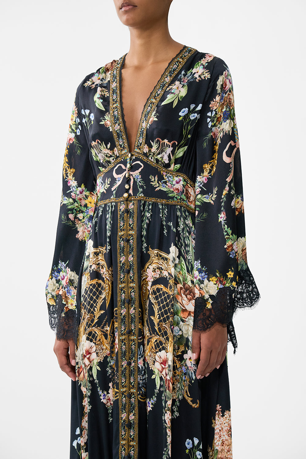 The CAMILLA Kimono Sleeve Dress With Shirring Detail in our Noble Endeavours print.