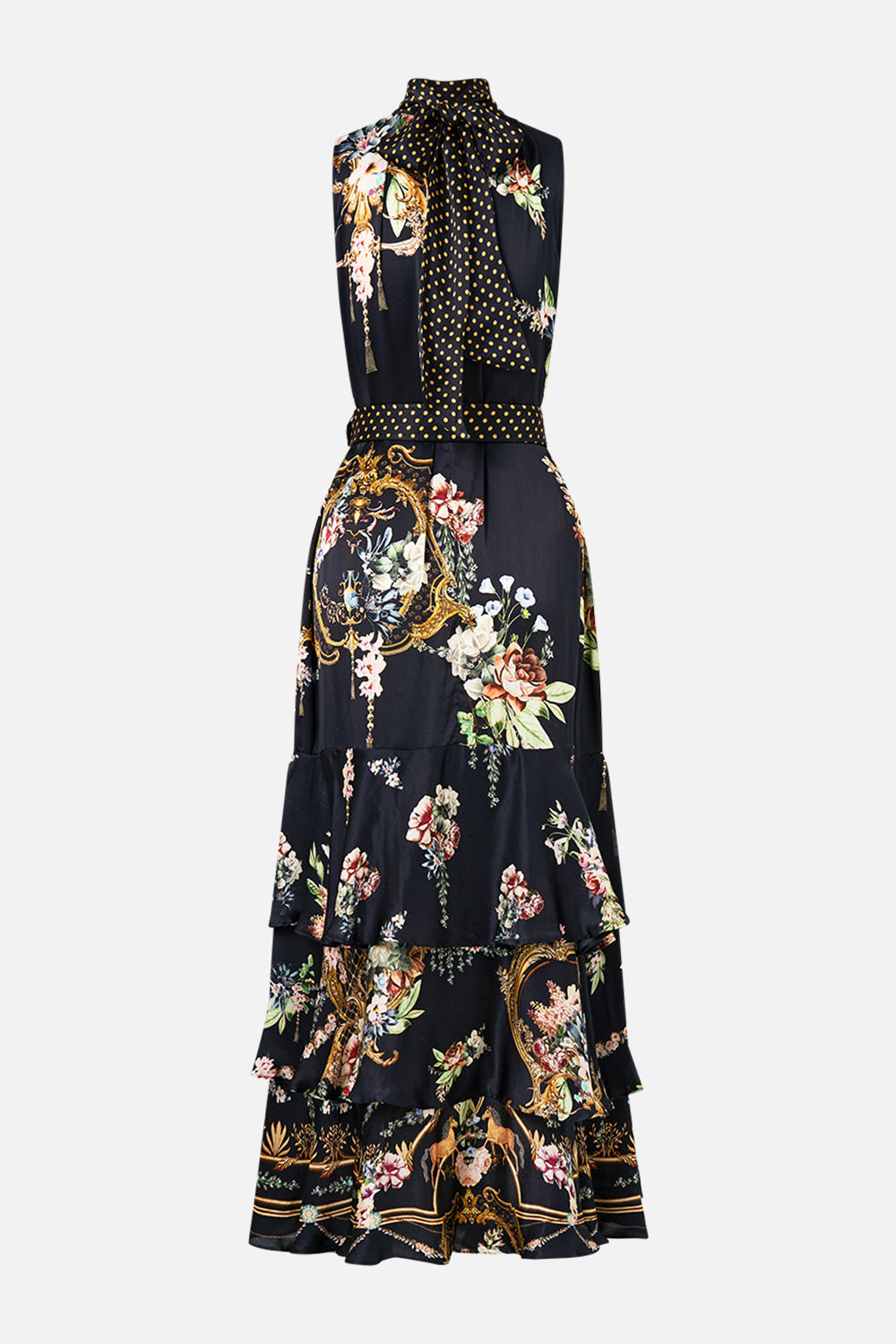 The CAMILLA Highneck Tiered Ruffle Hem Dress in our Noble Endeavours print.