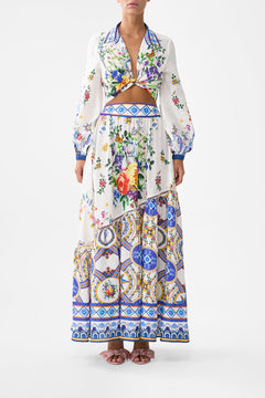 The CAMILLA Skirt With Shaped Seam in our Tiles Darls print.