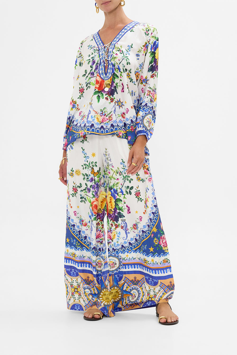 The CAMILLA BEAD STRAP GATHERED PANEL DRESS THE THRONE ROOM in our  print.