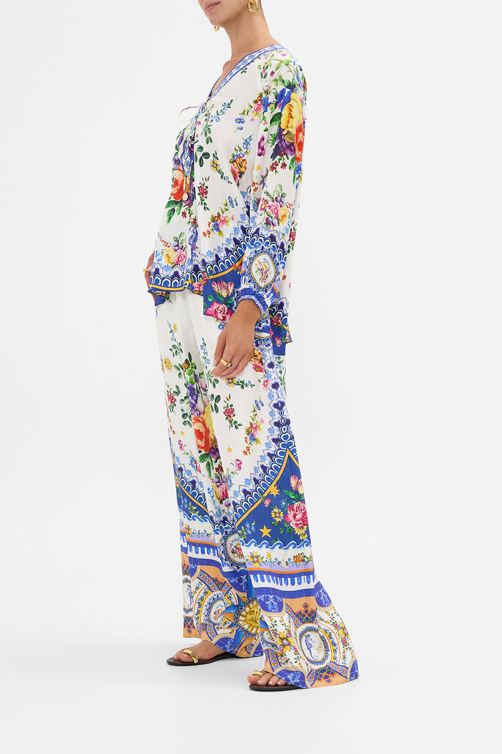 The CAMILLA BEAD STRAP GATHERED PANEL DRESS THE THRONE ROOM in our  print.