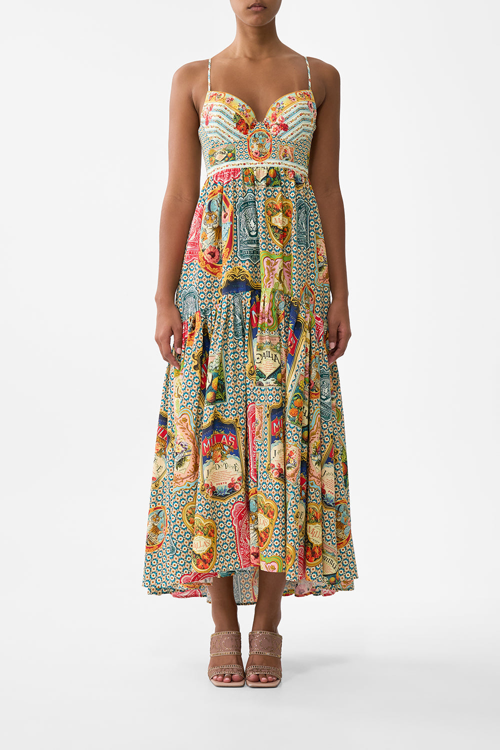The CAMILLA Strappy Dress With Full Skirt in our Soap Opera print.
