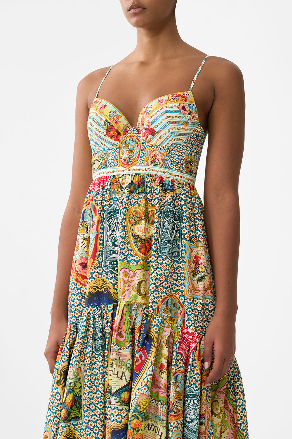 The CAMILLA Strappy Dress With Full Skirt in our Soap Opera print.
