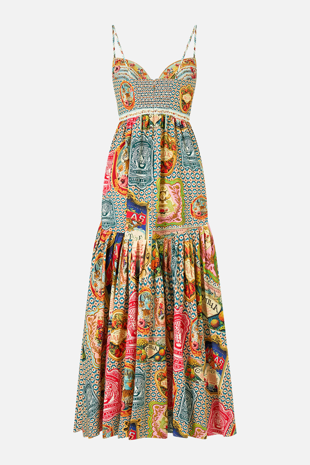 The CAMILLA Strappy Dress With Full Skirt in our Soap Opera print.