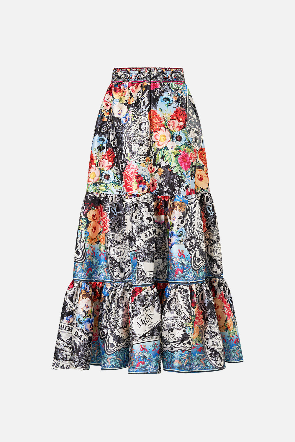 The CAMILLA STRAPLESS MAXI WITH RUFFLE HEM FLORAL FREEFALL in our  print.