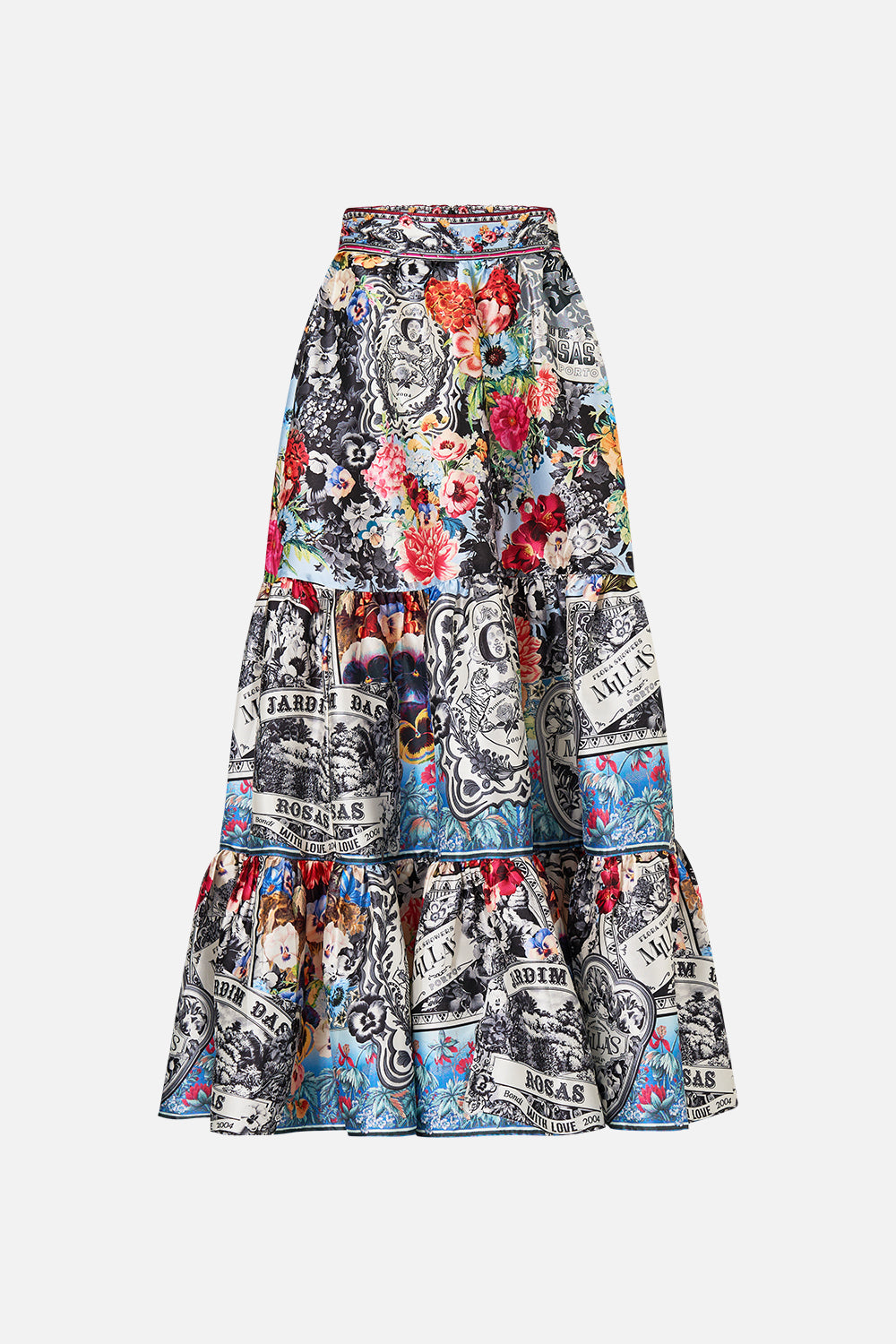 The CAMILLA High Waisted Tiered Skirt in our Flower Showers print.