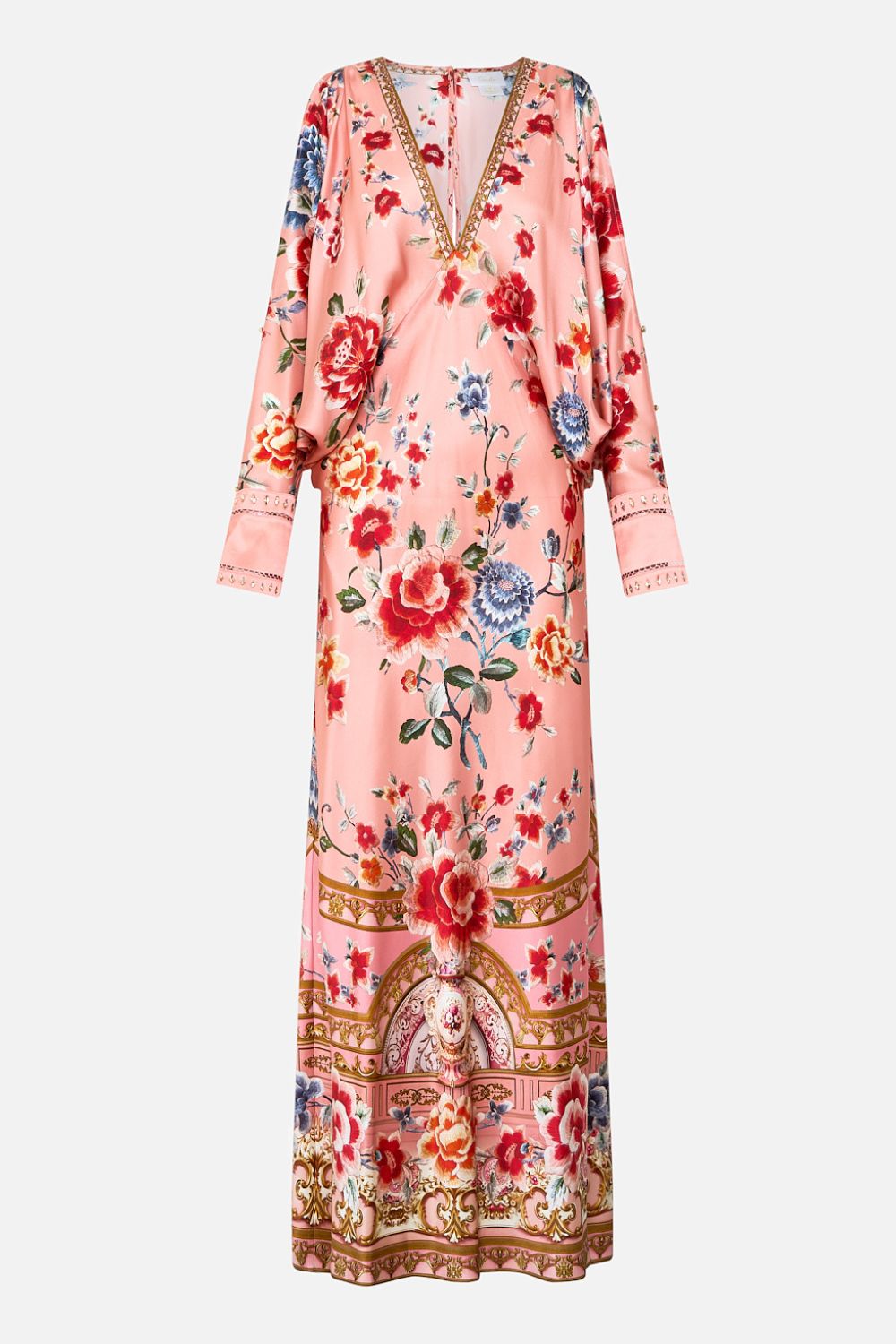 The CAMILLA Plunge Neck Draped Shoulder Dress in our Majestic Milla print.