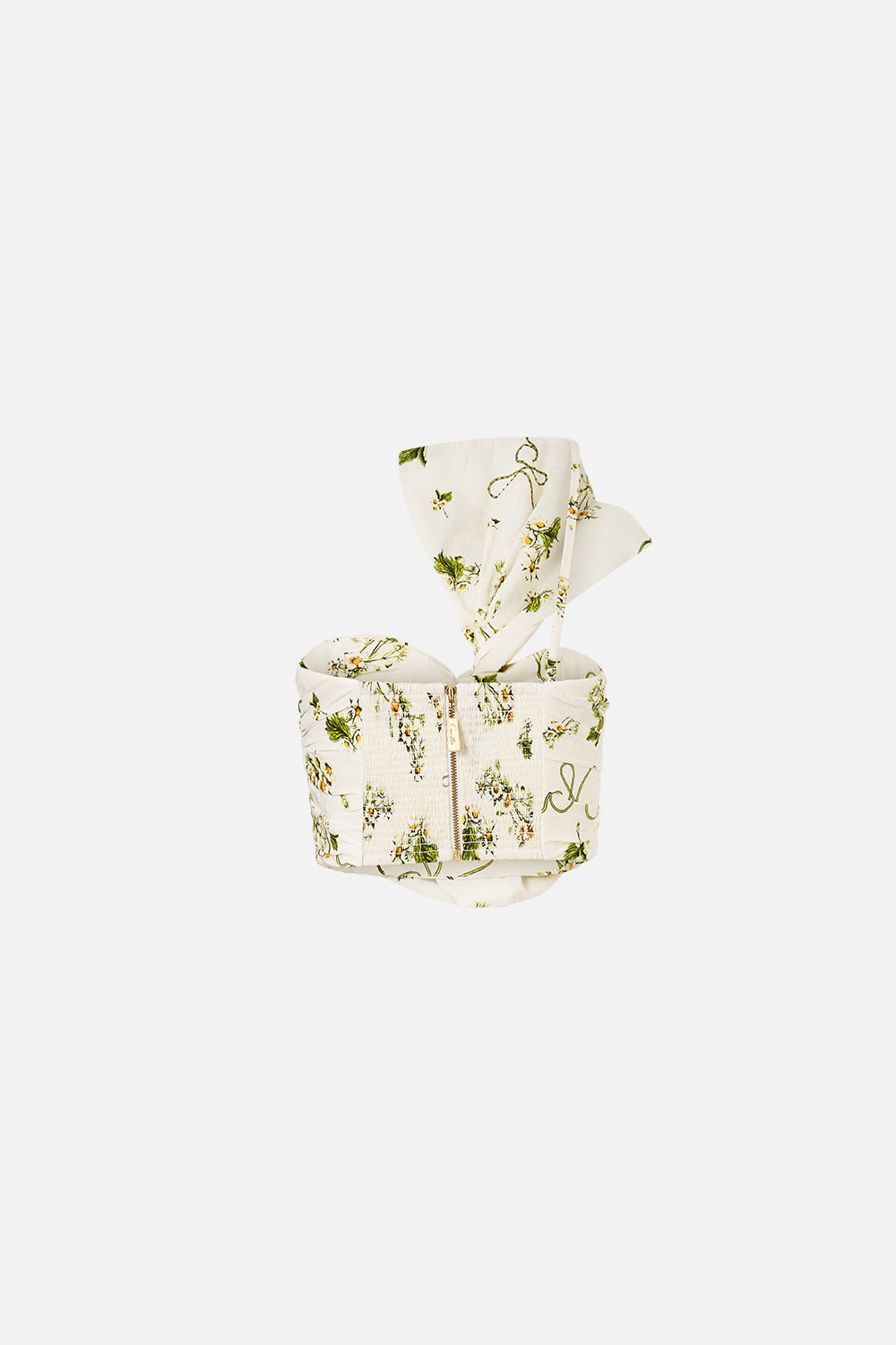 The CAMILLA Asymmetric Bow Top in our Botanical Utopia print.