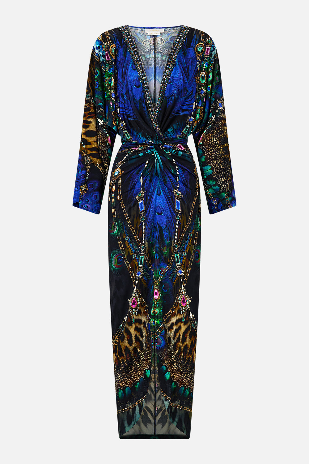 The CAMILLA Long Split Front Twist Dress in our Dominican Decadence print.