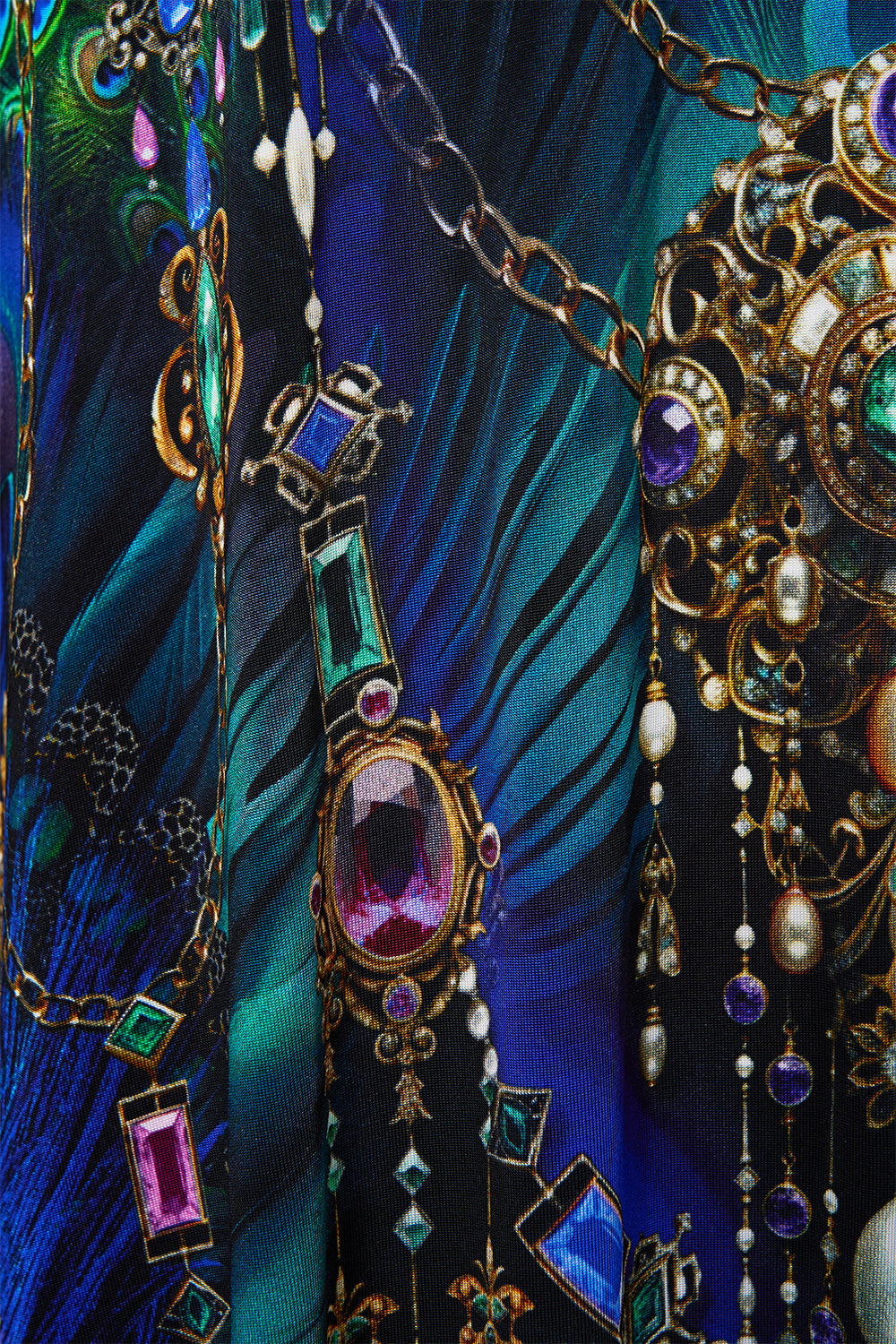 The CAMILLA Jersey Long Kaftan With Rounded Hem in our Dominican Decadence print.