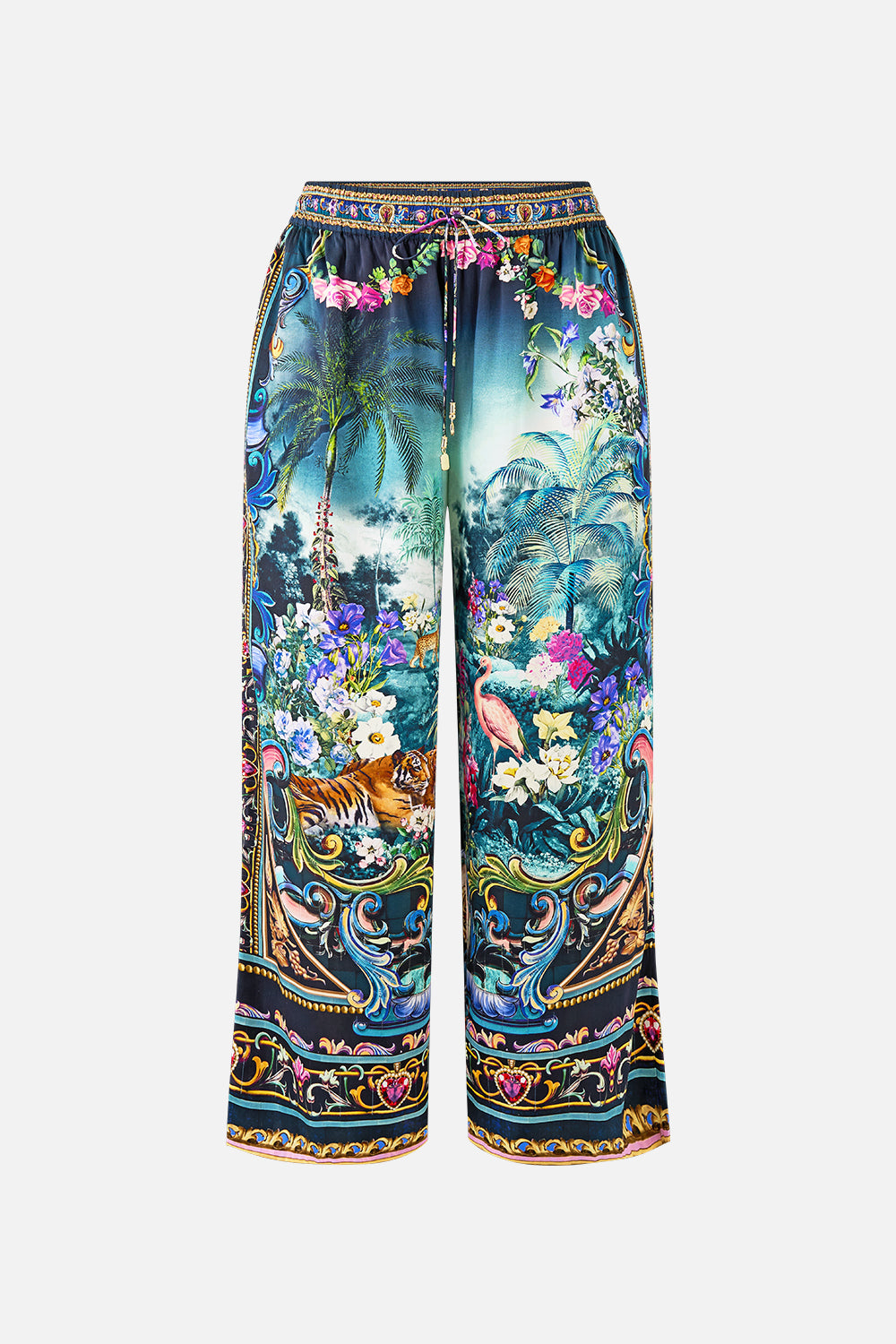The CAMILLA LOUNGE PANT WITH ELASTIC WAIST FLOWER SHOWERS in our  print.